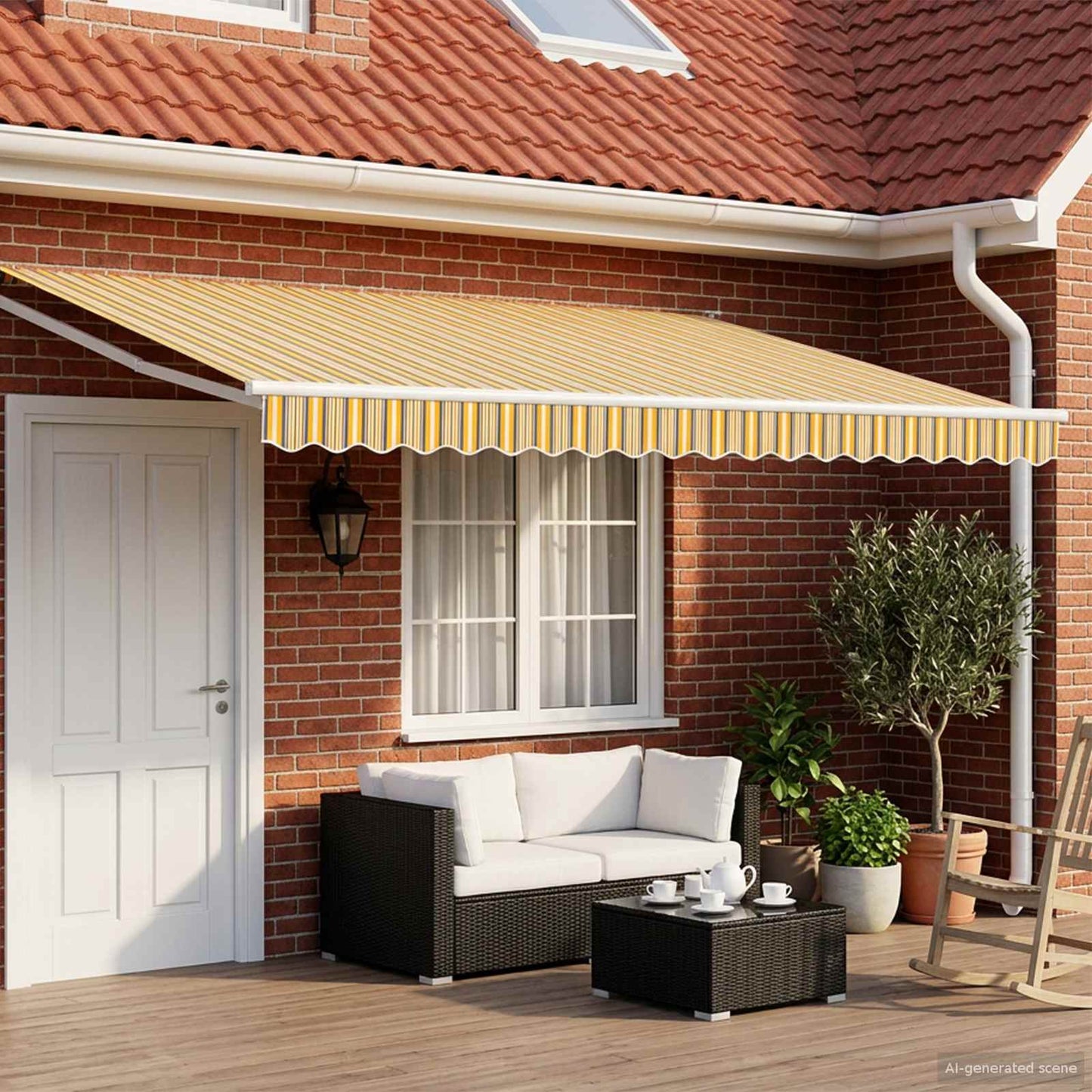 vidaXL Electric Retractable Awning Yellow, Grey and White 4 x 3 m 1