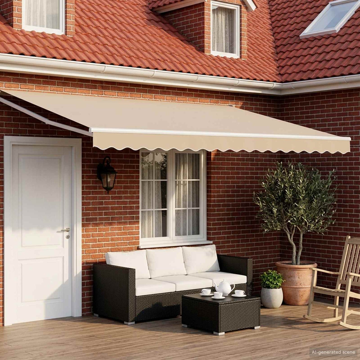 vidaXL Electric Retractable Awning Beige and White 4 x 3 m 1