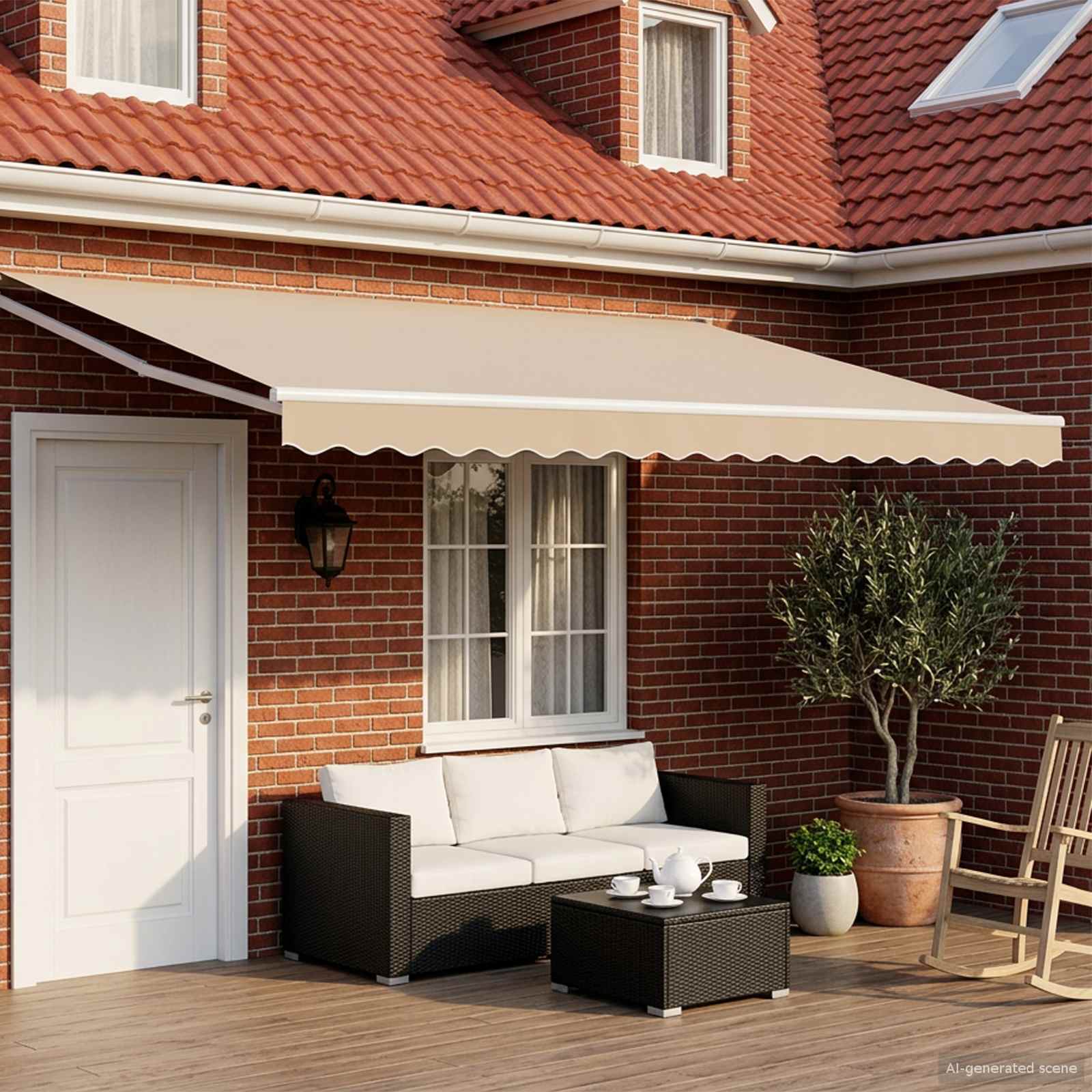 vidaXL Electric Retractable Awning Beige and White 4 x 3 m 1