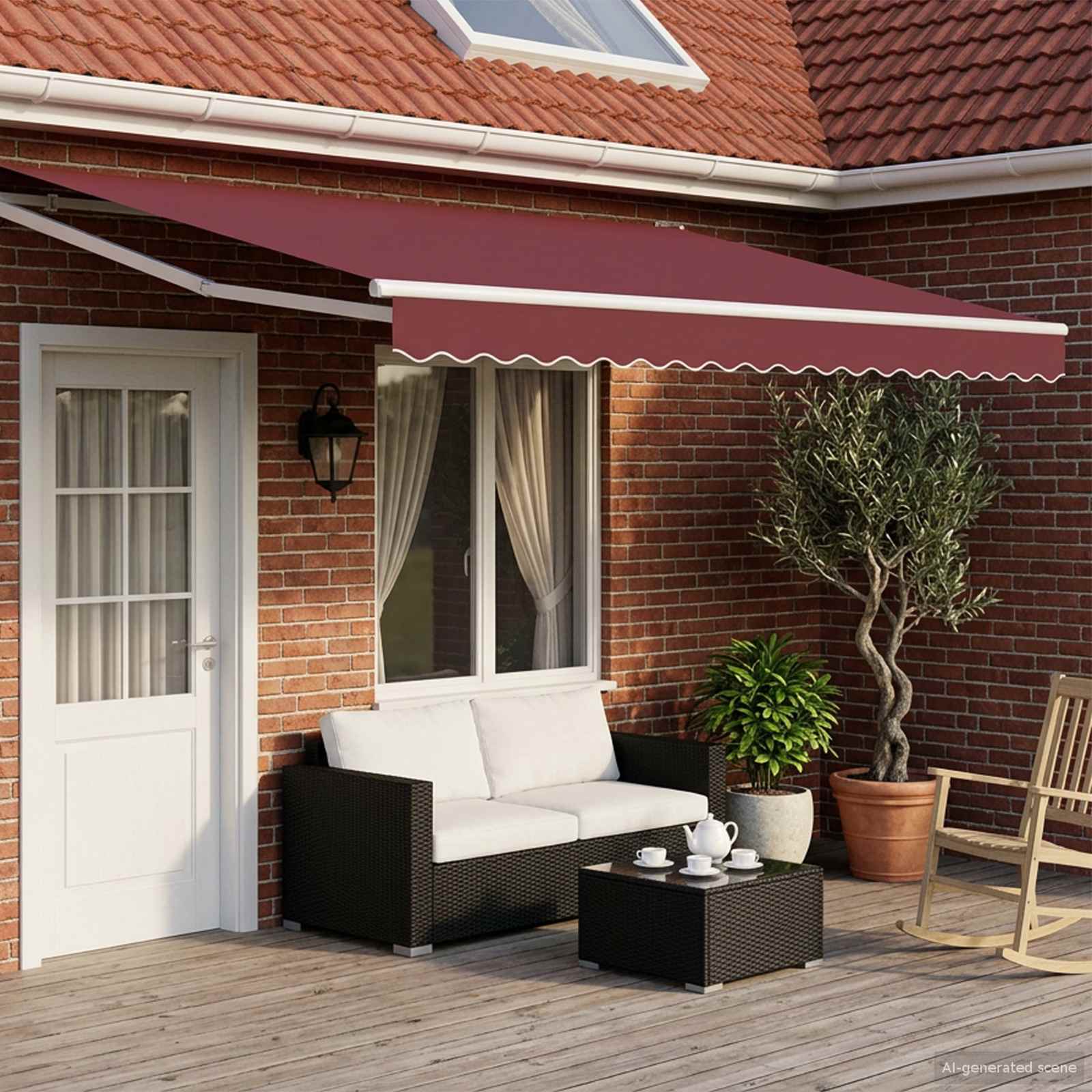 vidaXL Electric Retractable Awning Burgundy and White 4.5 x 3 m 1