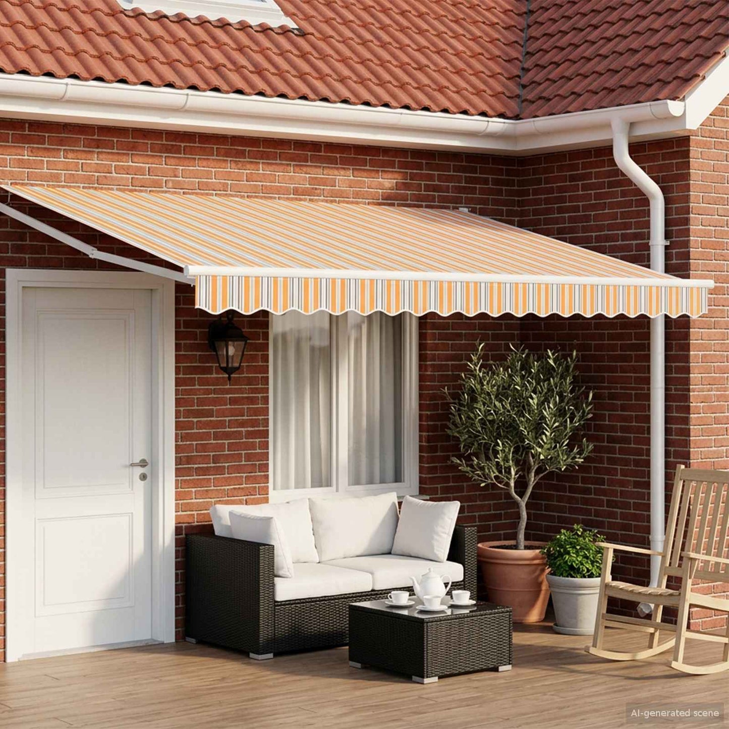 vidaXL Electric Retractable Awning Grey, Orange and White 4.5 x 3 m 1