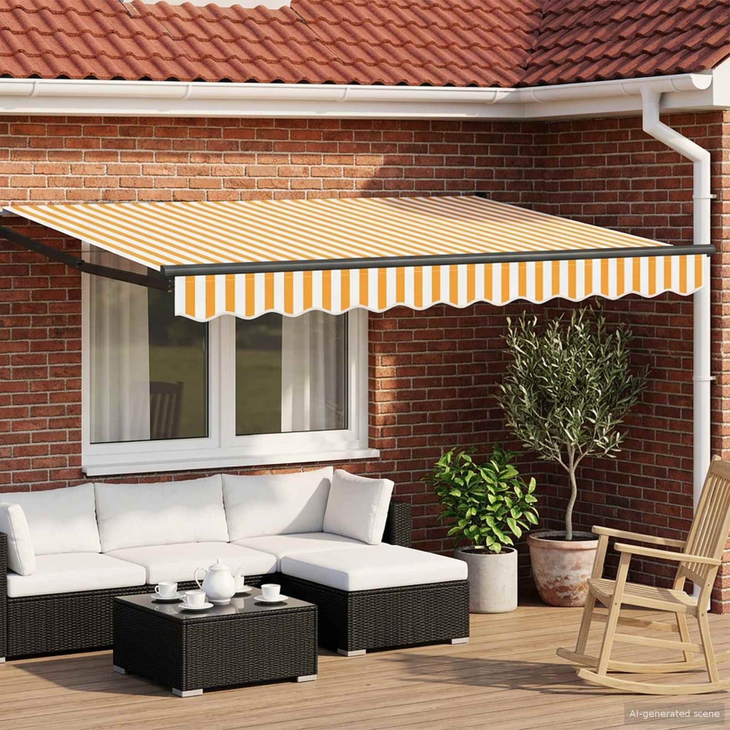 vidaXL Solar Motorized Awning Yellow & White Stripe 3.5x2.5 m 1