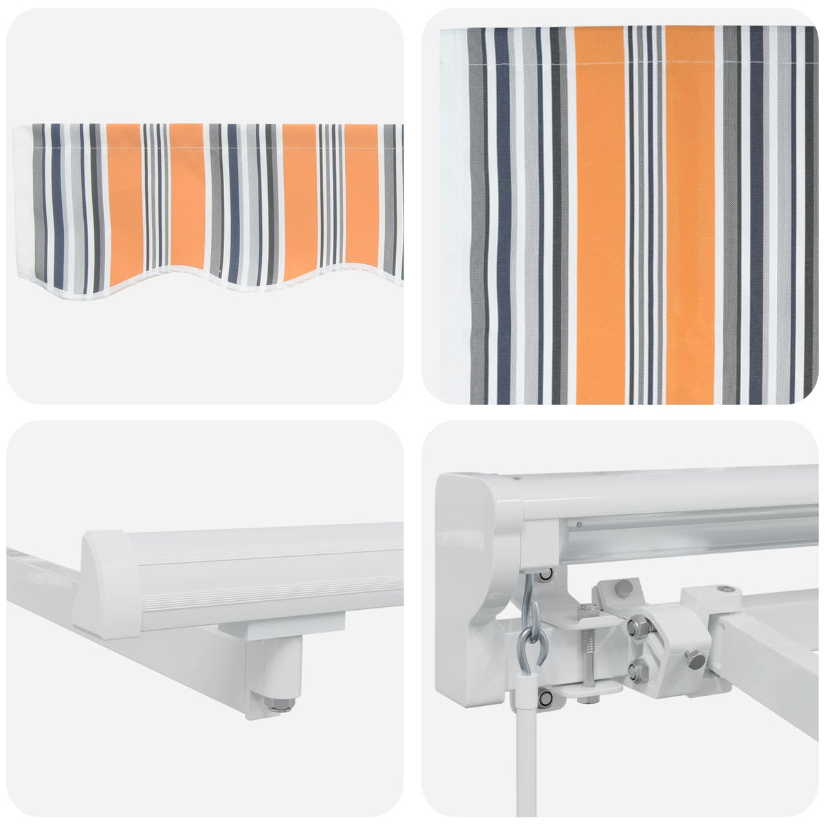 vidaXL Manual Retractable Awning Orange, Grey, Blue and White 6