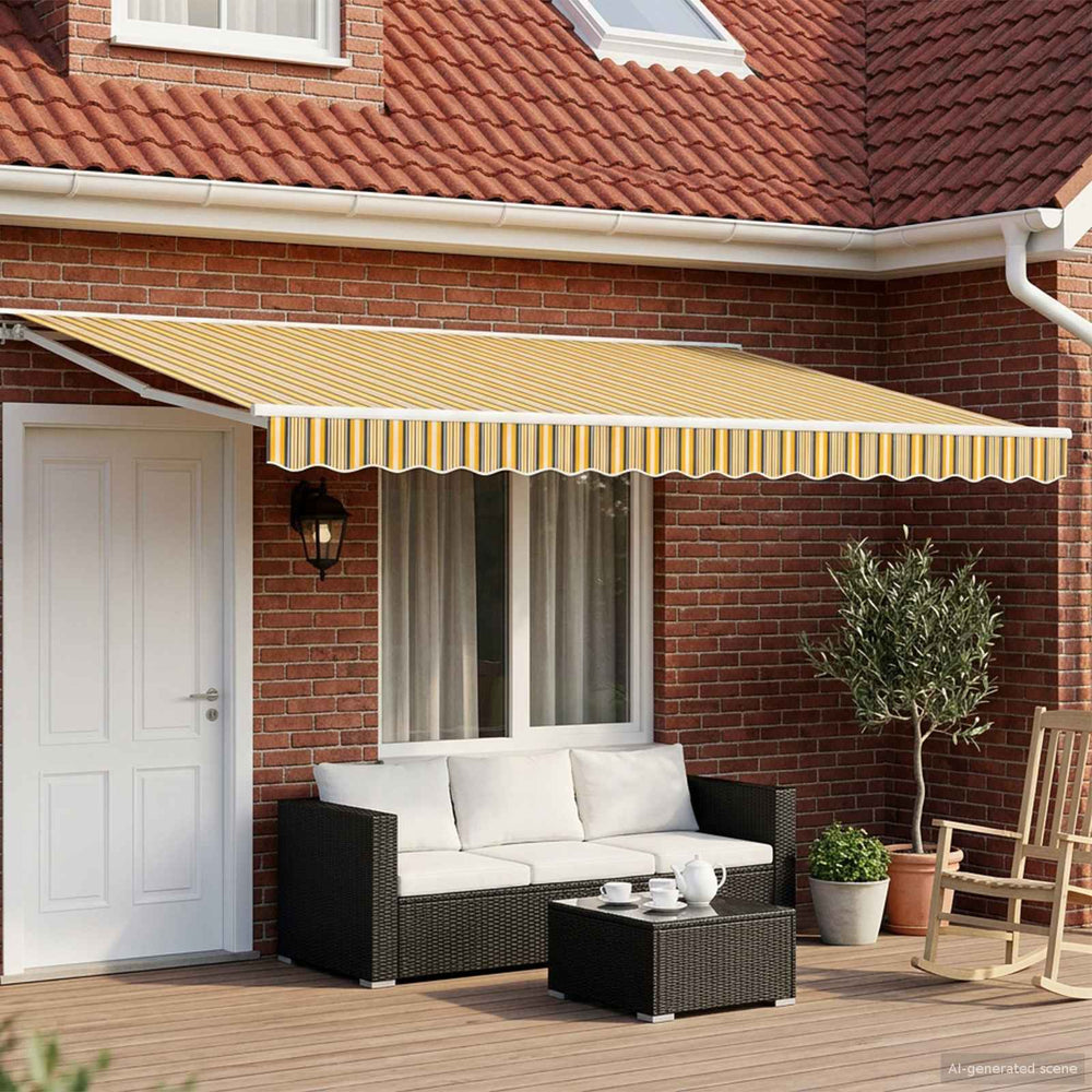vidaXL Manual Retractable Awning Yellow, Grey and White 5 x 3 m