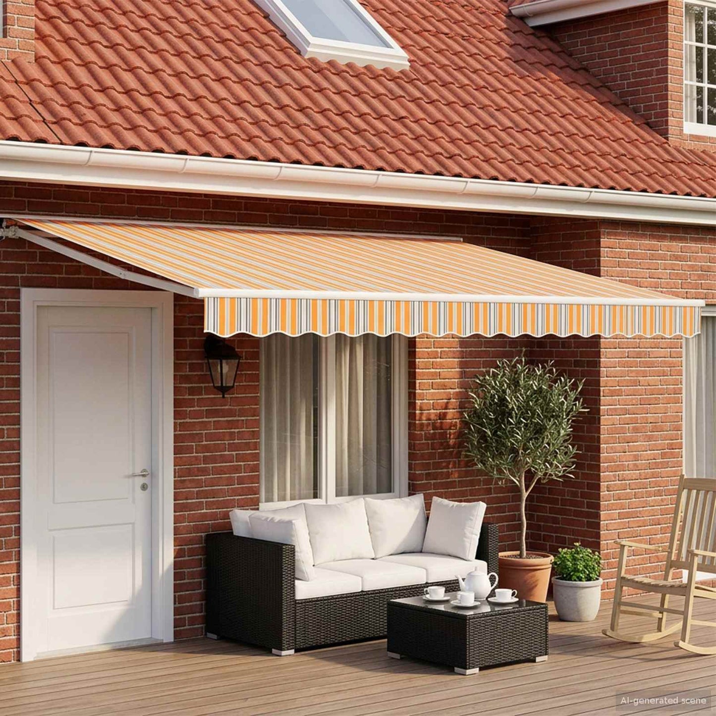 vidaXL Manual Retractable Awning Orange, Grey, Blue and White 1