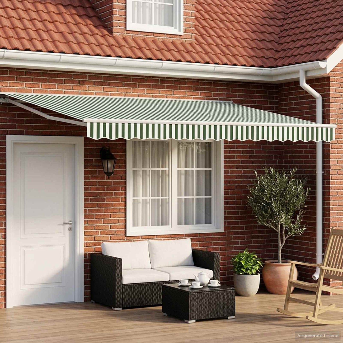 vidaXL Manual Retractable Awning Green and White 5 x 3.5 m 1