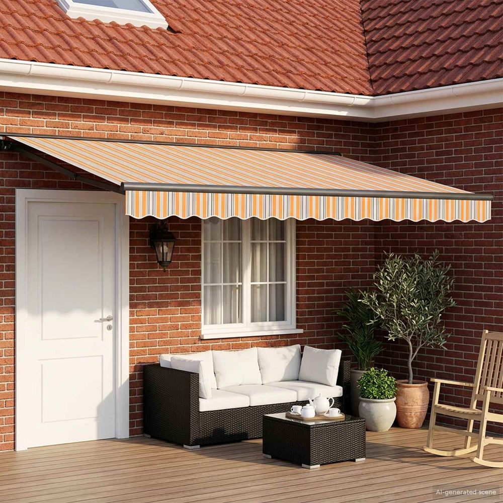 vidaXL Manual Retractable Awning Orange, Grey, Blue and White
