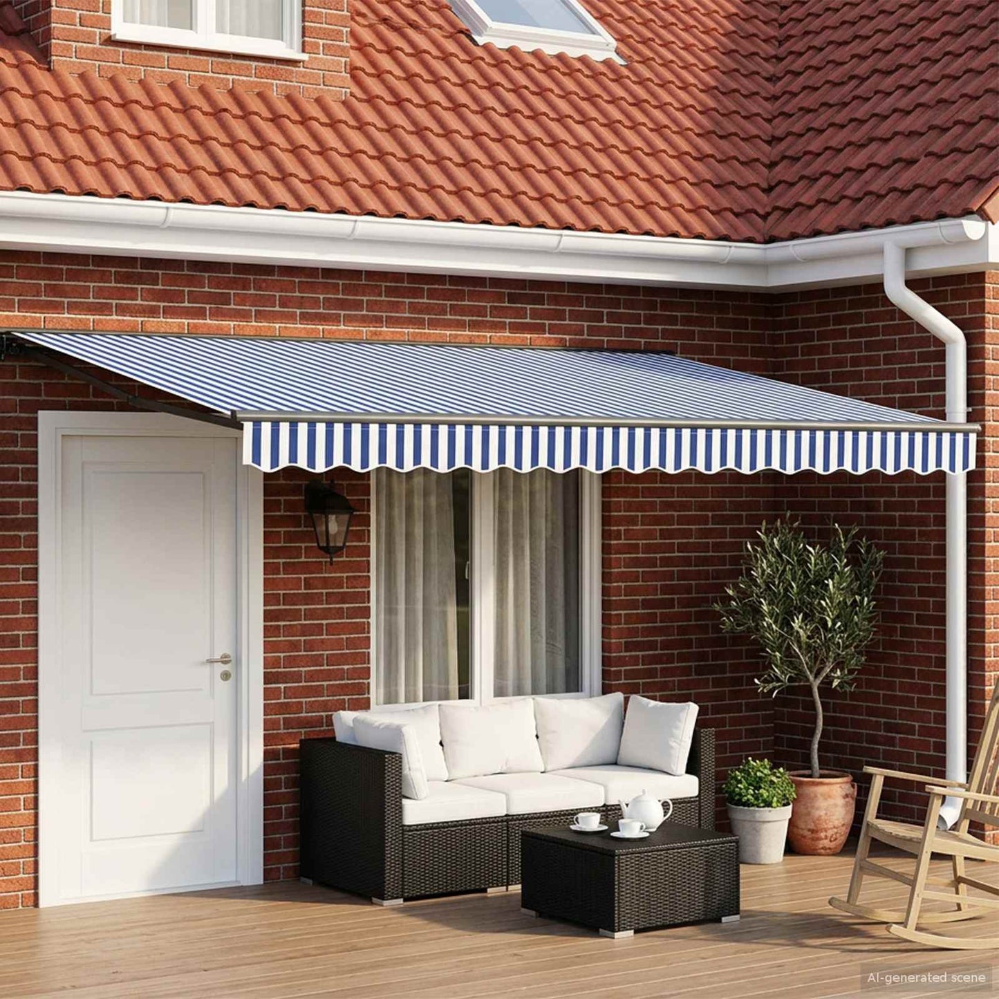 vidaXL Manual Retractable Awning Blue and White 4.5 x 3.5 m 1