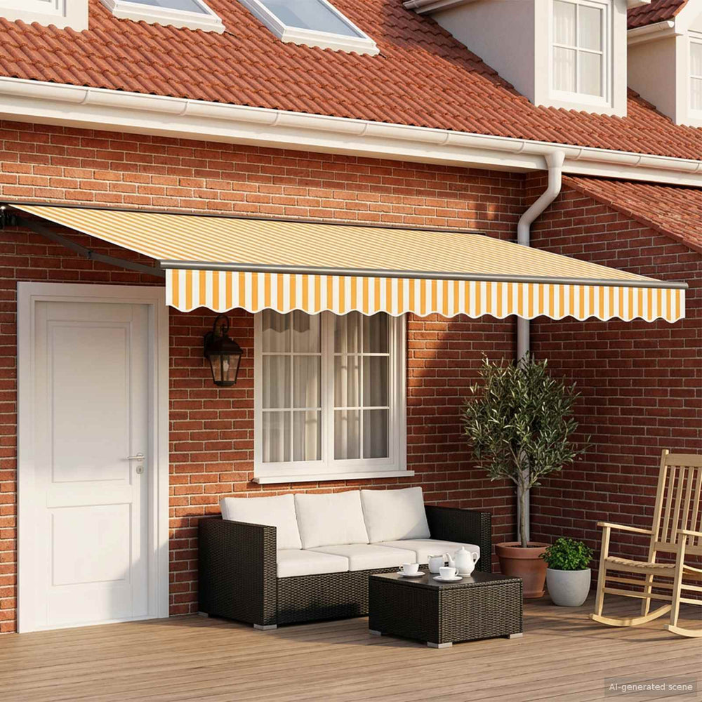 vidaXL Manual Retractable Awning Yellow and White 5 x 3.5 m