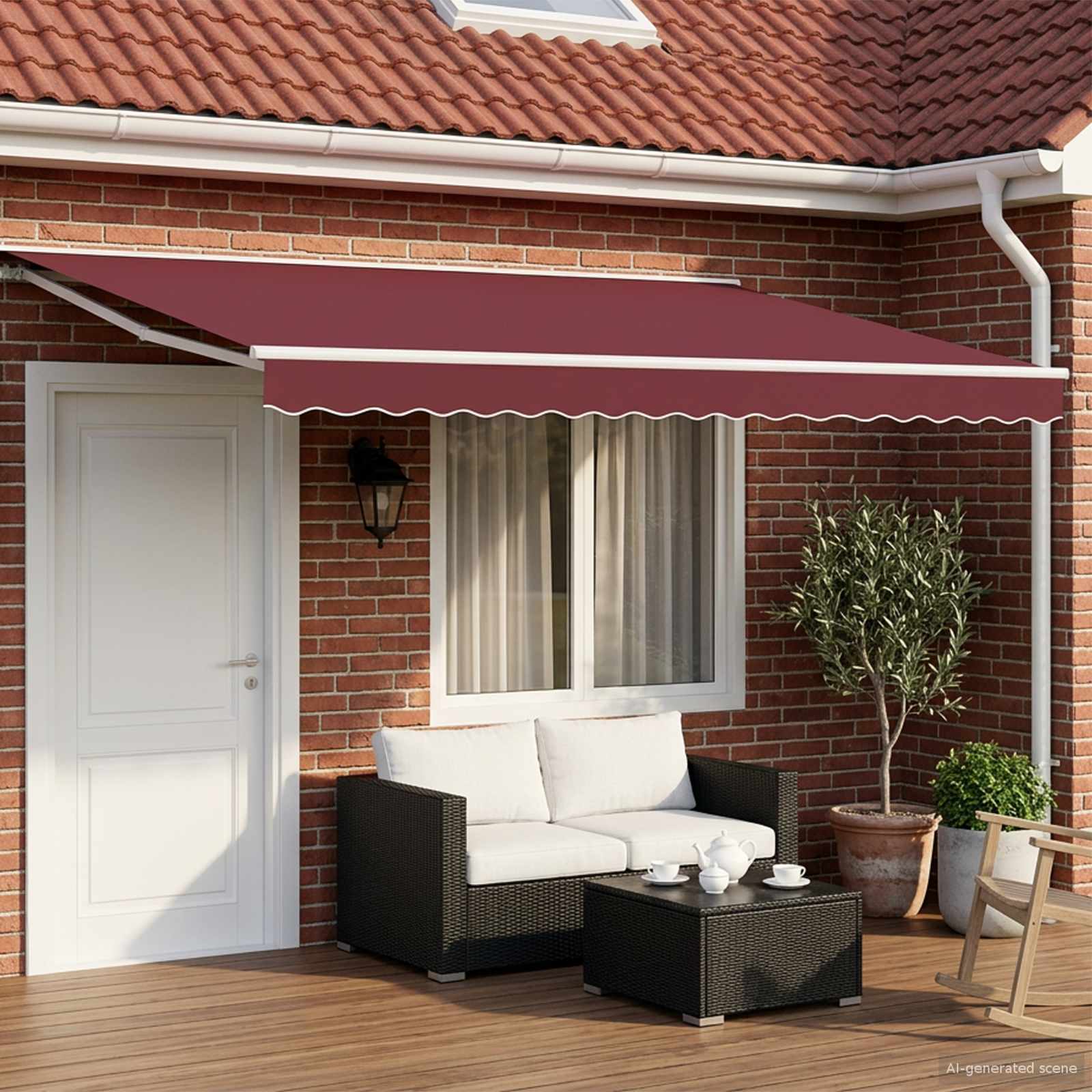 vidaXL Manual Awning Frame with LEDs Burgundy and White 4.5 x 3.5 m 1