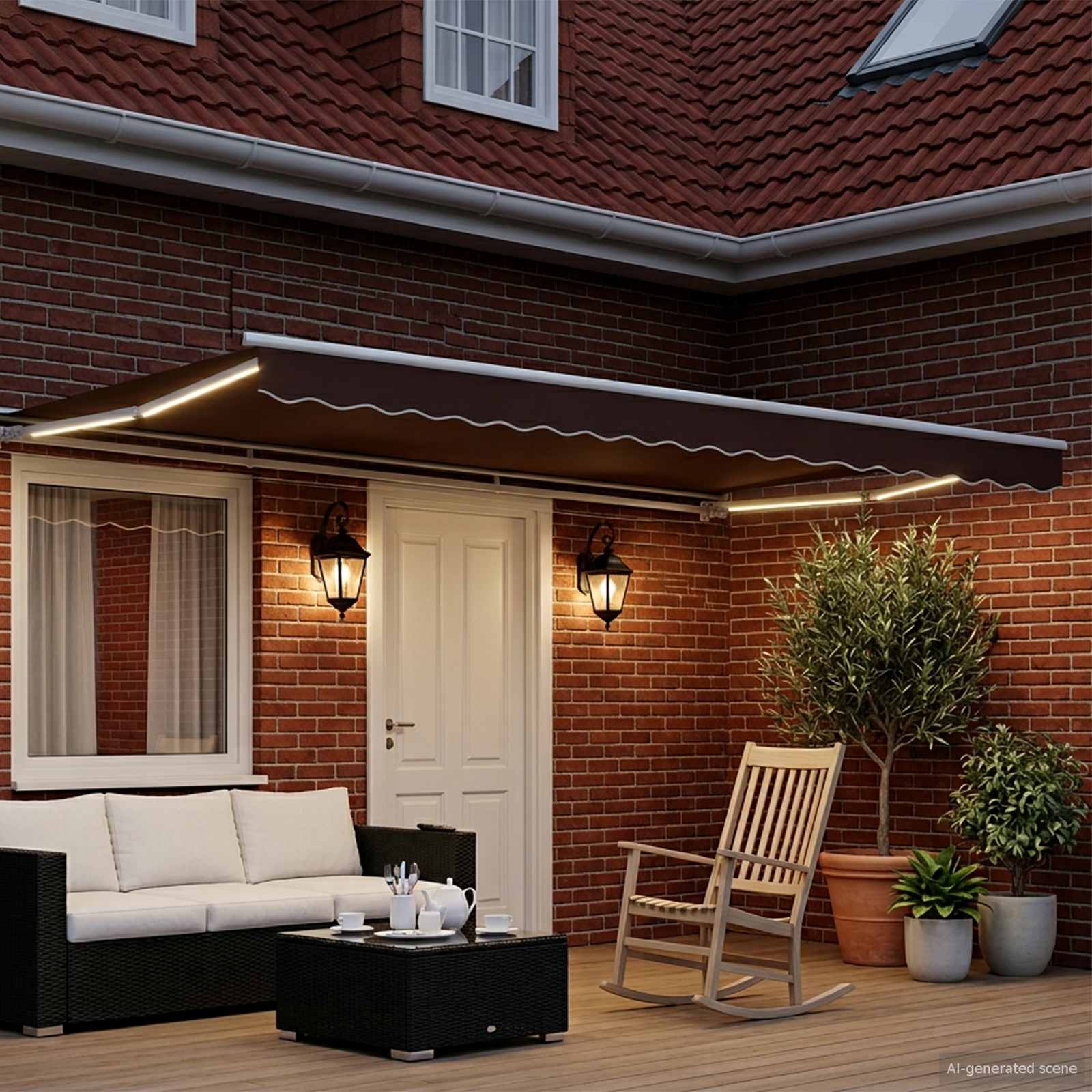 vidaXL Manual Awning Frame with LEDs Brown and White 4.5 x 3.5 m 3