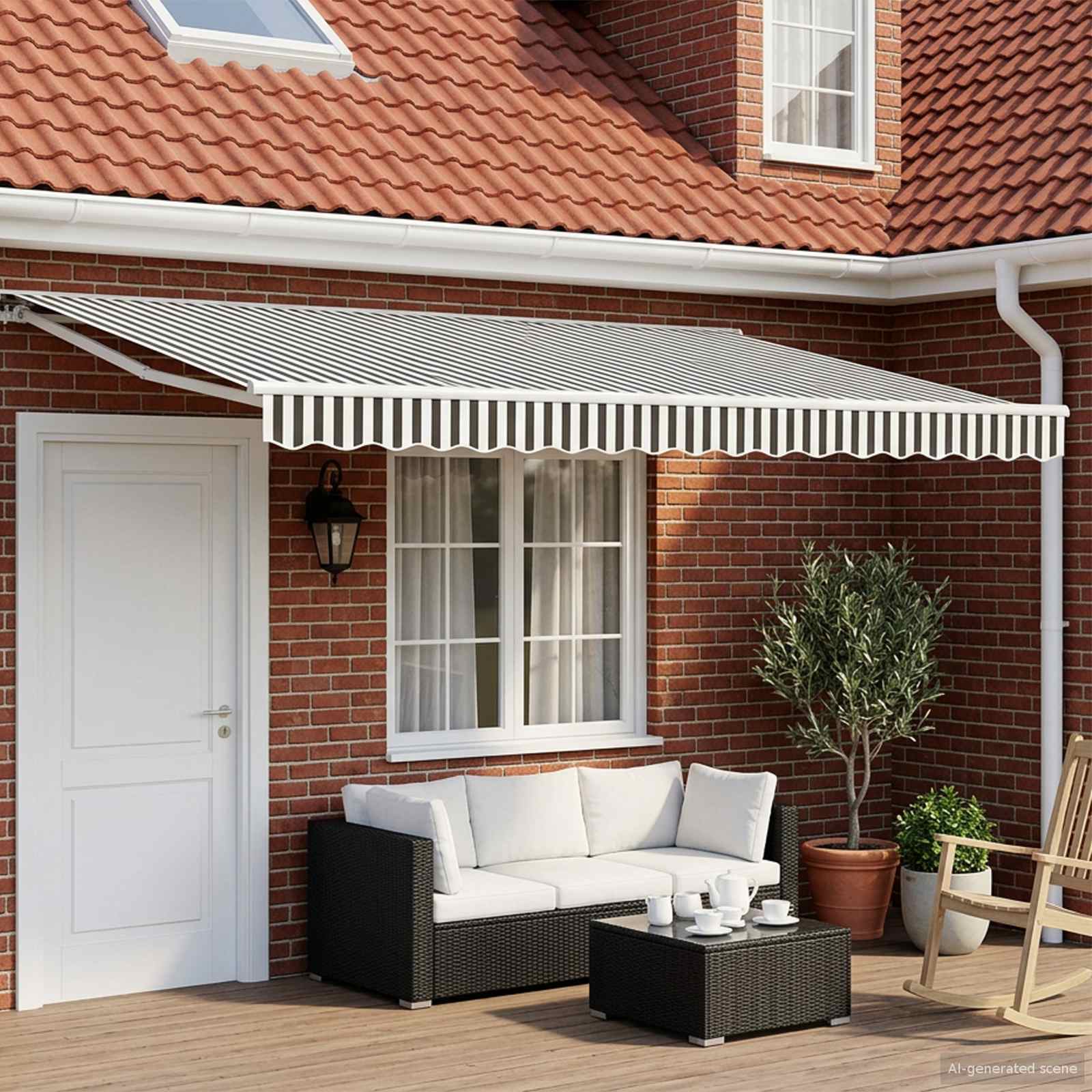 vidaXL Manual Awning Frame with LEDs Anthracite and White 4.5 x 3.5 m 1