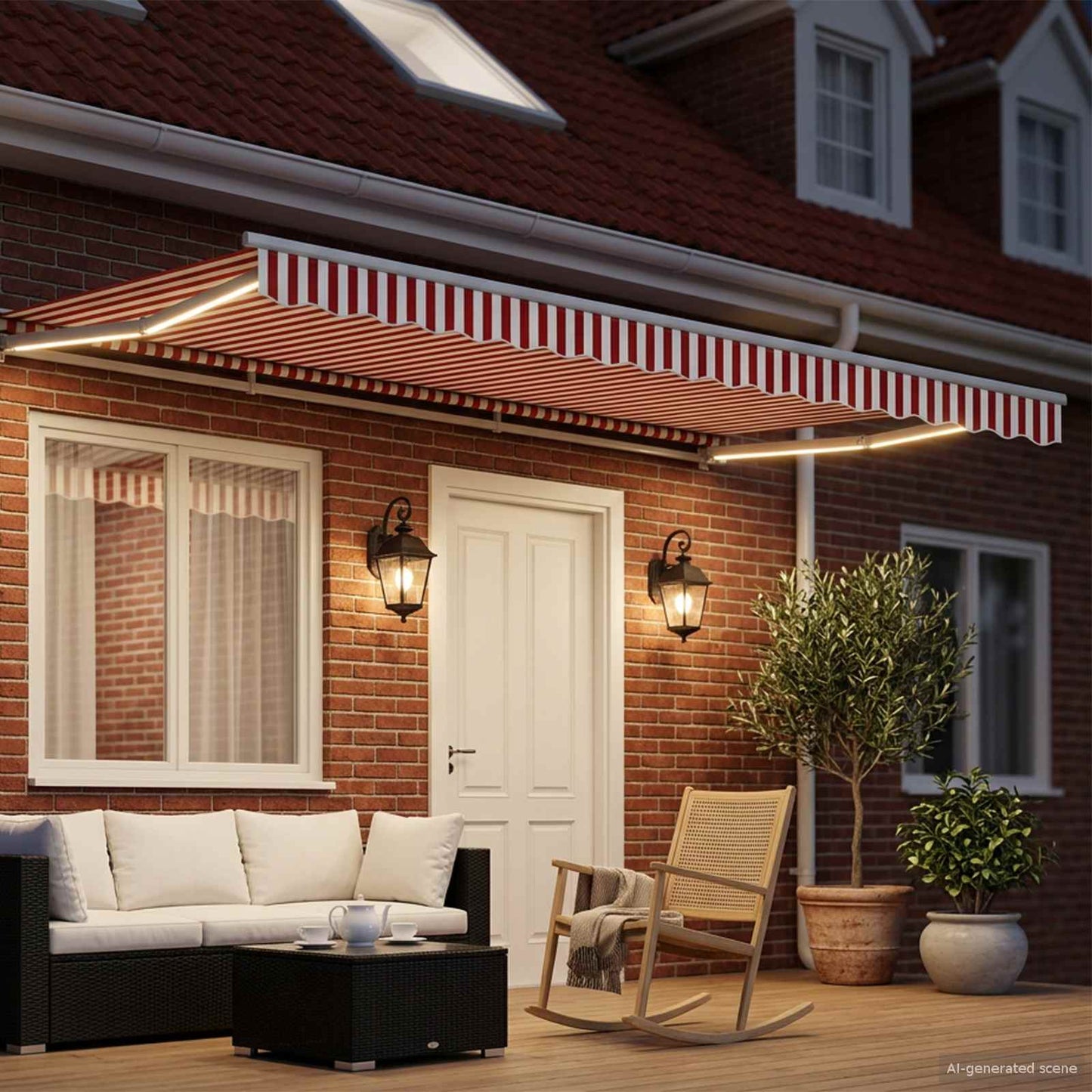 vidaXL Manual Awning Frame with LEDs Red and White 4.5 x 3.5 m 3