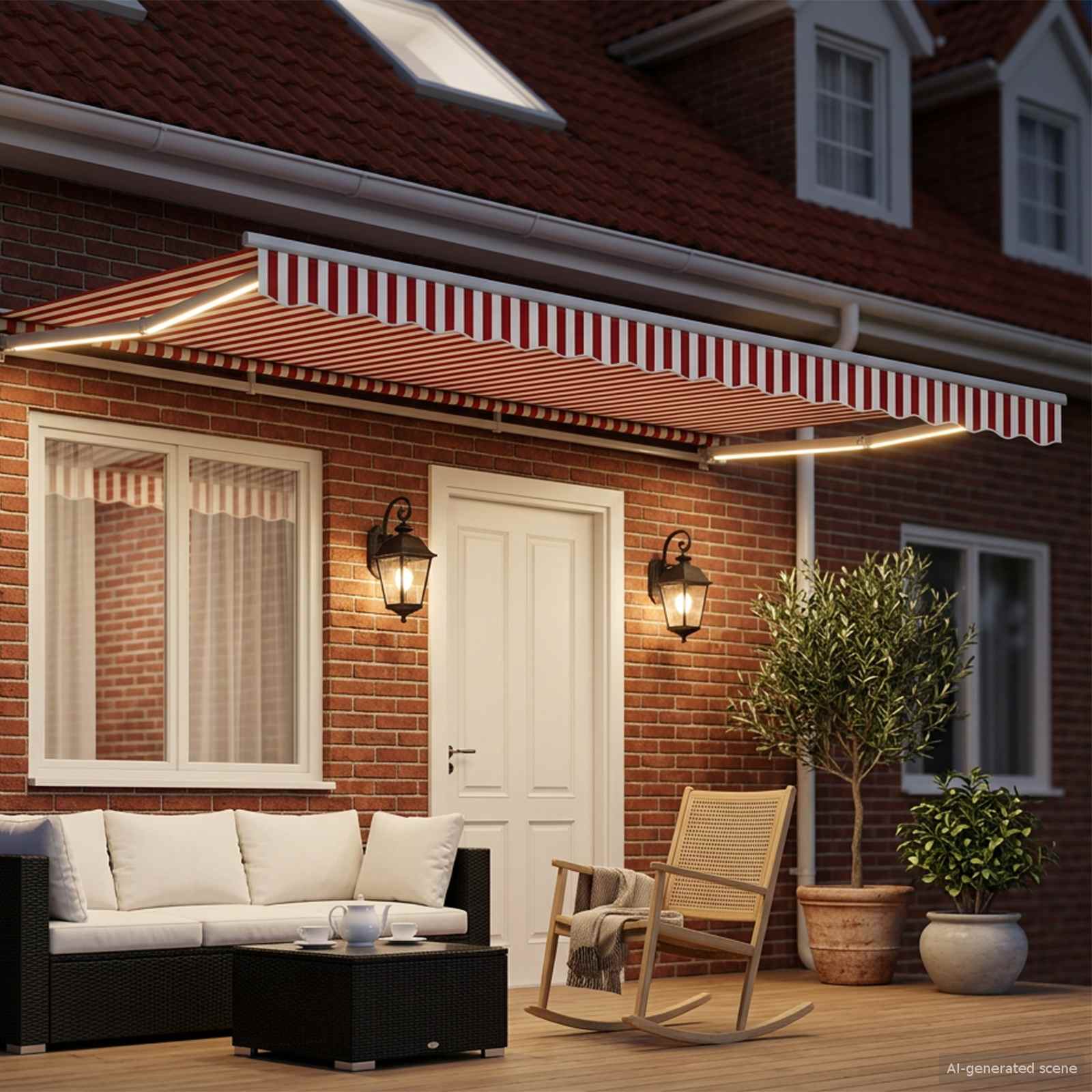 vidaXL Manual Awning Frame with LEDs Red and White 4.5 x 3.5 m 3