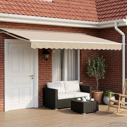 vidaXL Manual Awning Frame with LEDs Beige and White 4.5 x 3.5 m 1