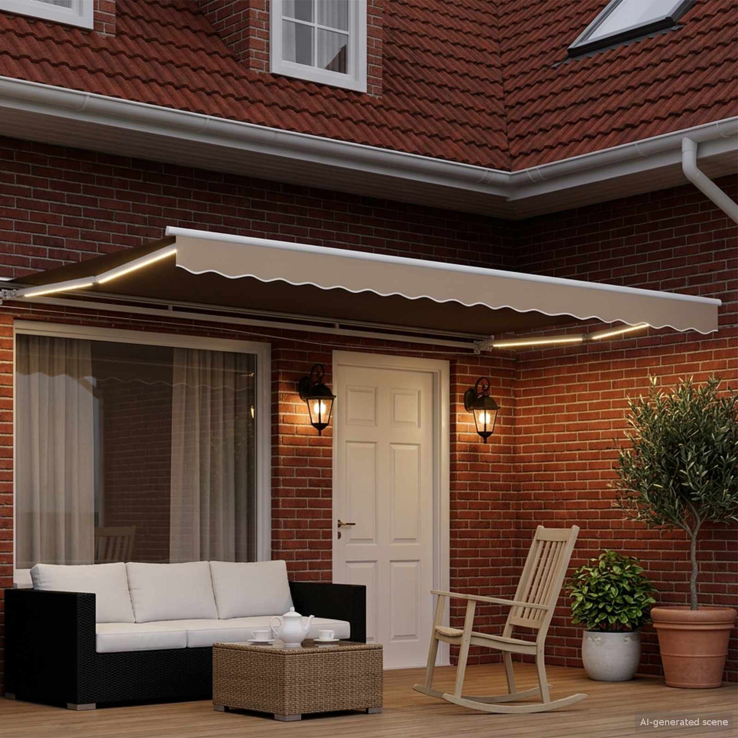 vidaXL Manual Awning Frame with LEDs Beige and White 4.5 x 3.5 m 3