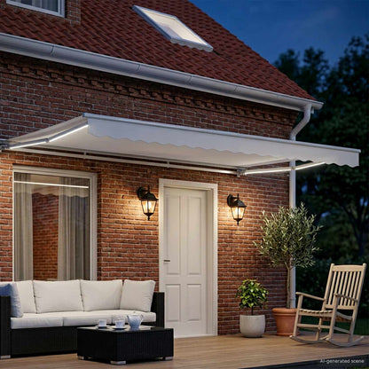 vidaXL Manual Awning Frame with LEDs White 4.5 x 3.5 m 3