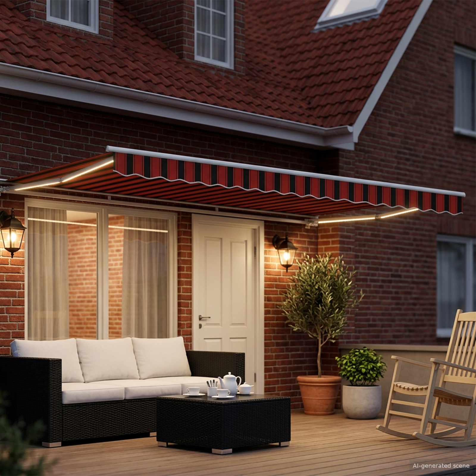 vidaXL Manual Awning Frame with LEDs Orange, Black and White 5 x 3 m 3