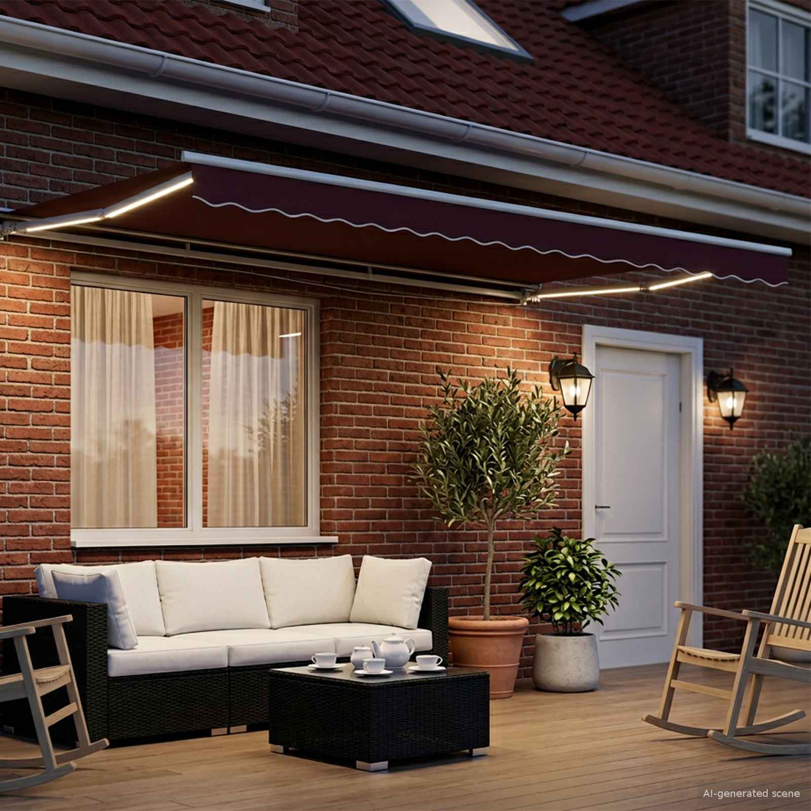 vidaXL Manual Awning Frame with LEDs Burgundy and White 5 x 3 m 3