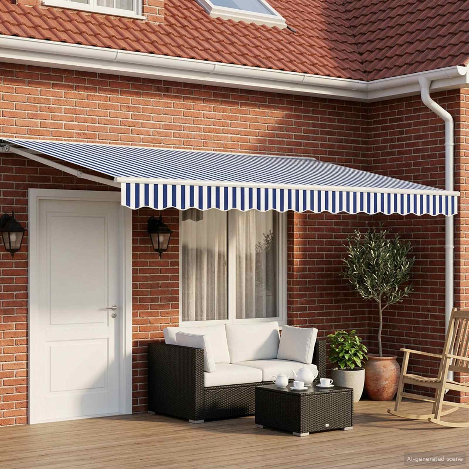 vidaXL Manual Awning Frame with LEDs Blue and White 5 x 3.5 m 1