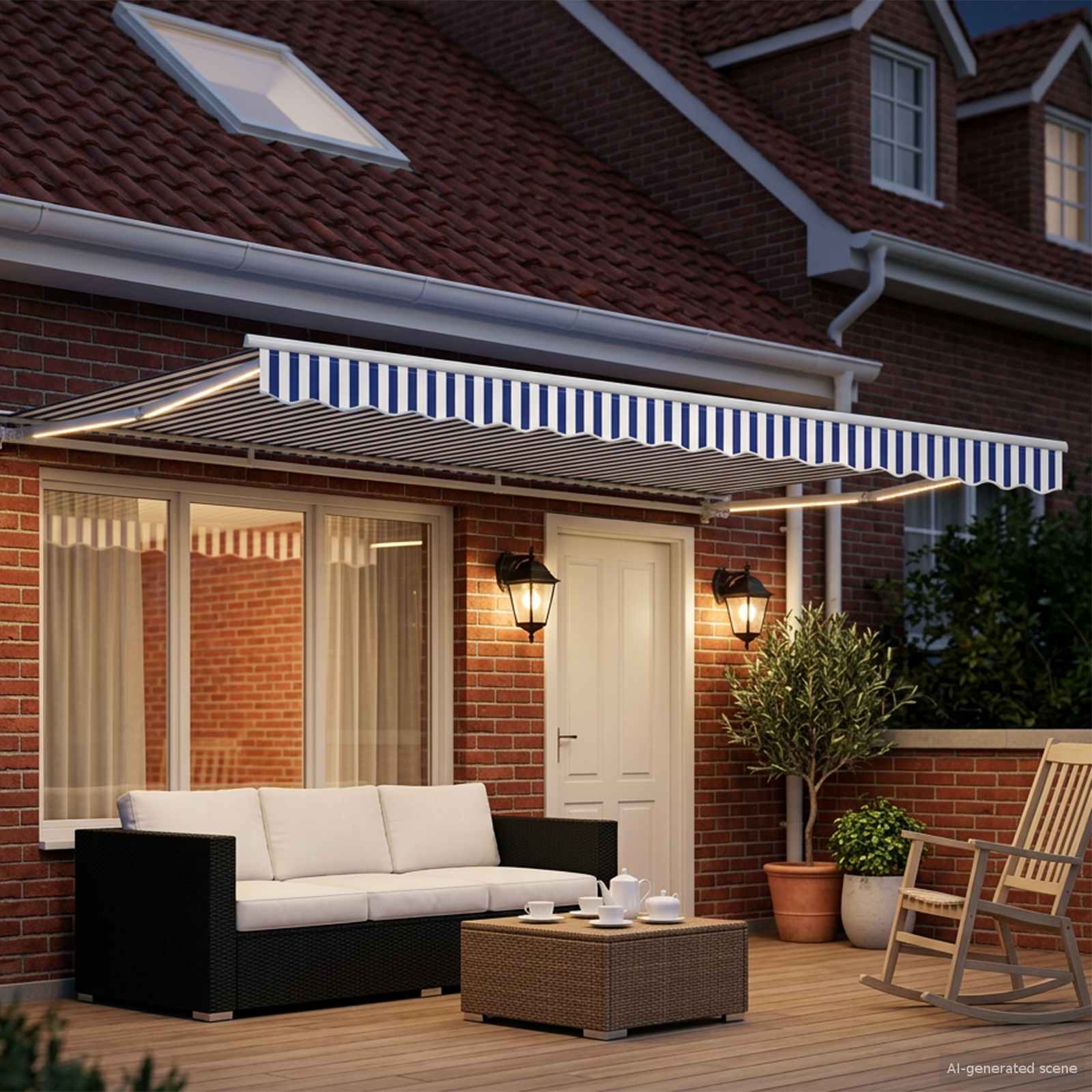 vidaXL Manual Awning Frame with LEDs Blue and White 5 x 3.5 m 3