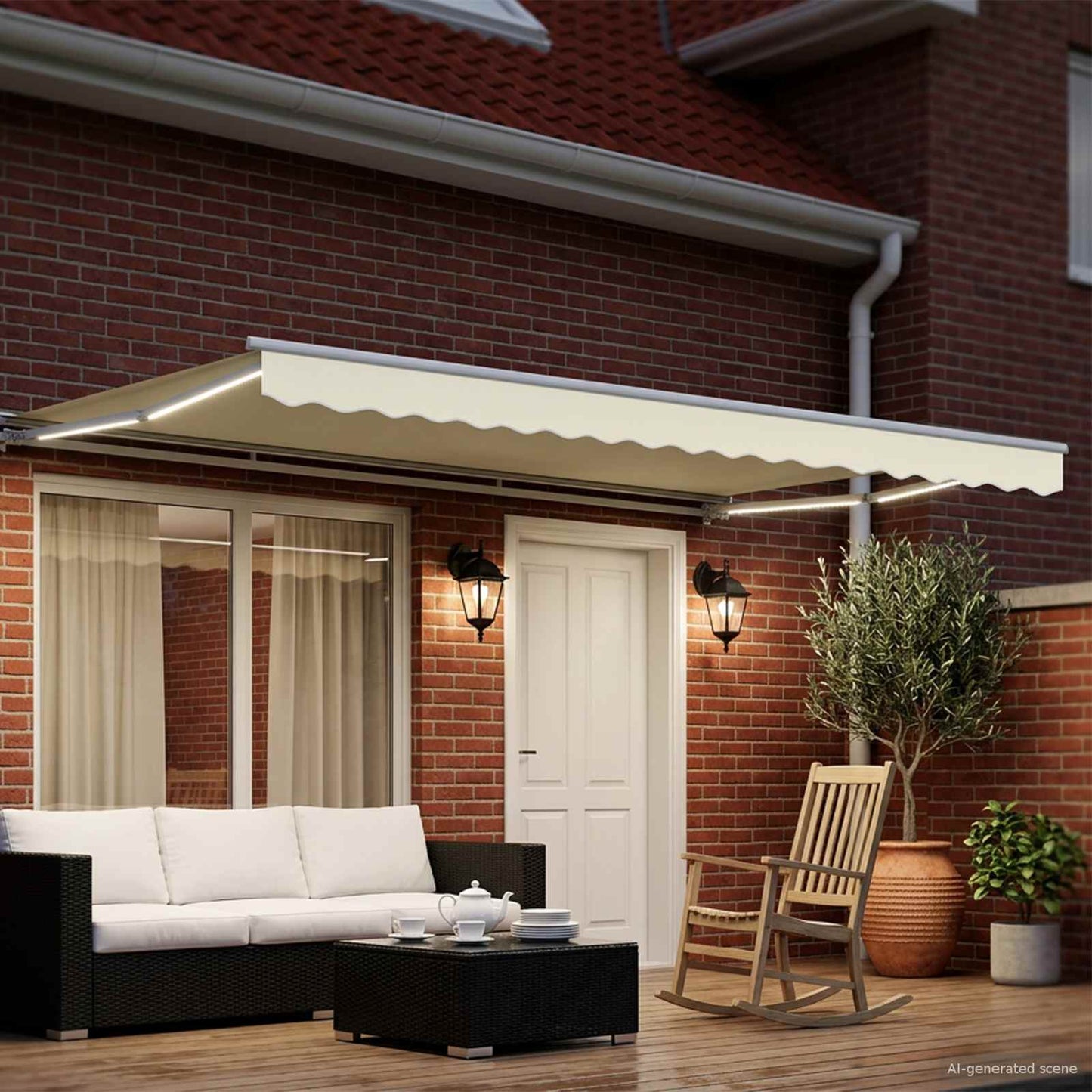vidaXL Manual Awning Frame with LEDs Cream and White 5 x 3.5 m 3