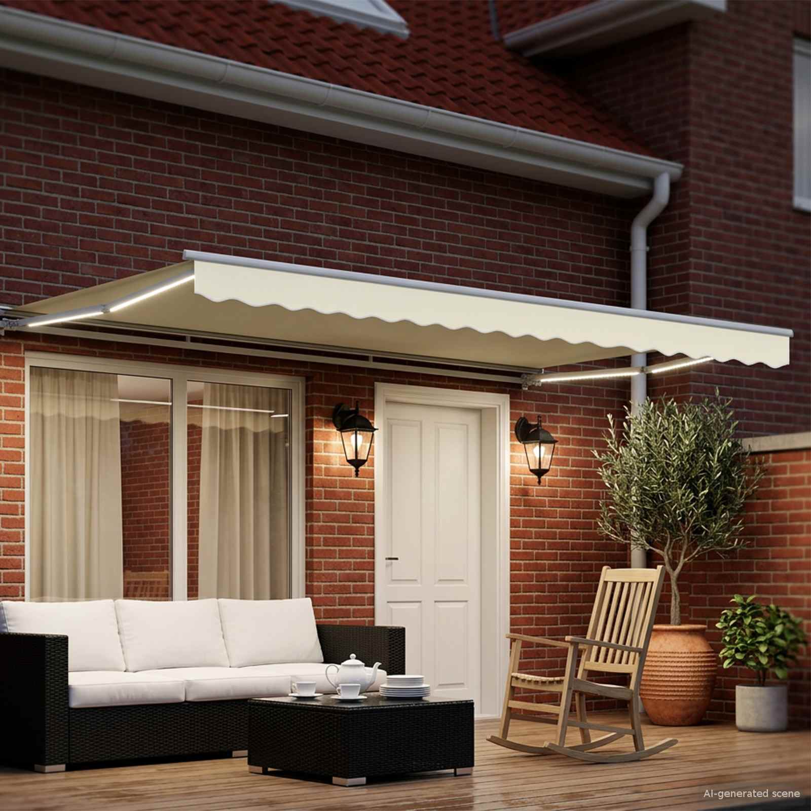vidaXL Manual Awning Frame with LEDs Cream and White 5 x 3.5 m 3