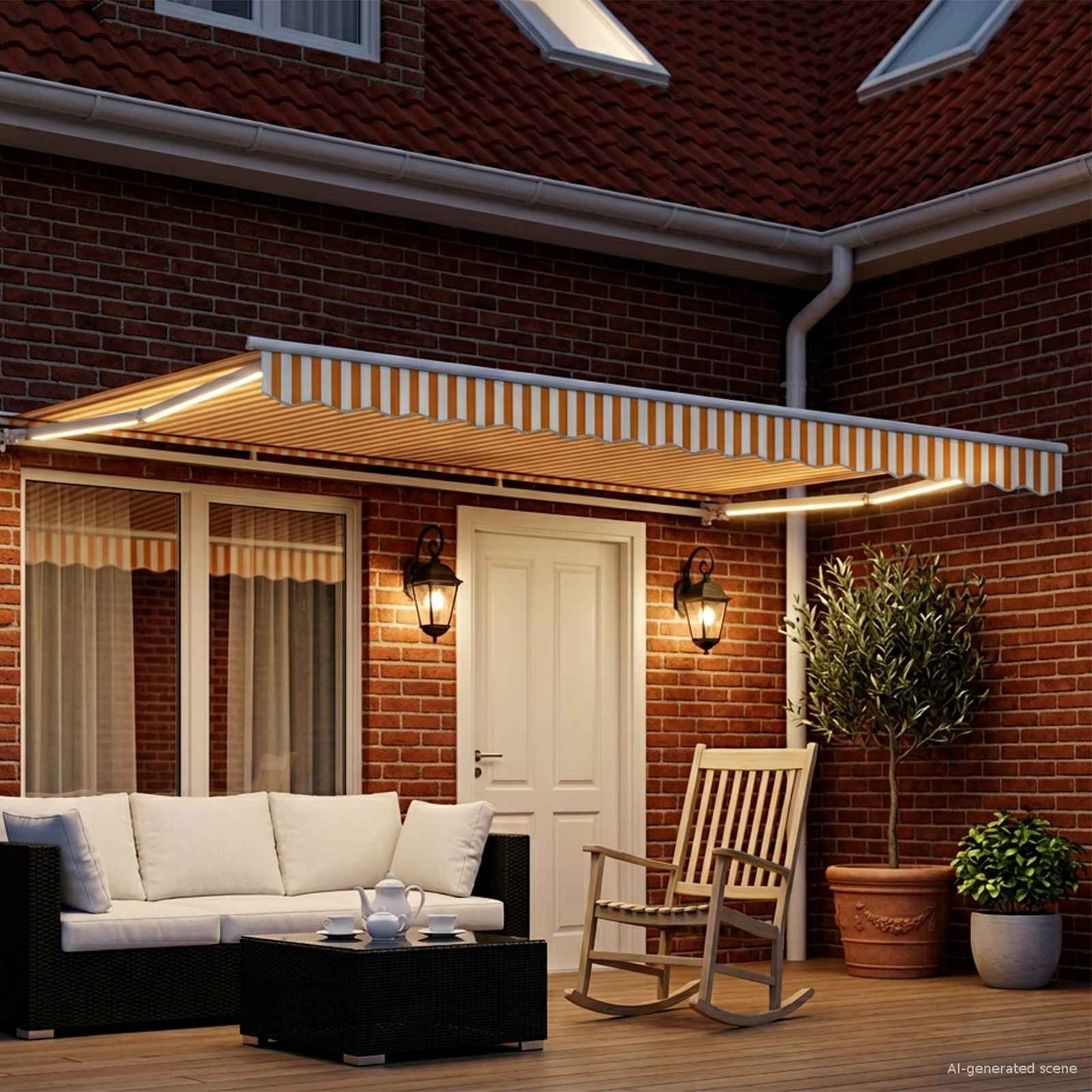 vidaXL Manual Awning Frame with LEDs Yellow and White 5 x 3.5 m 3