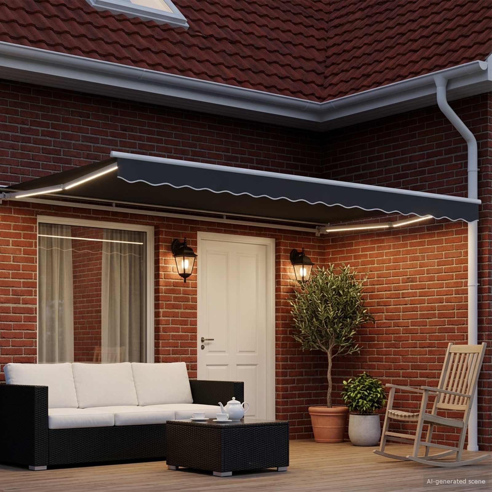 vidaXL Manual Awning Frame with LEDs White and Anthracite 5 x 3.5 m 3