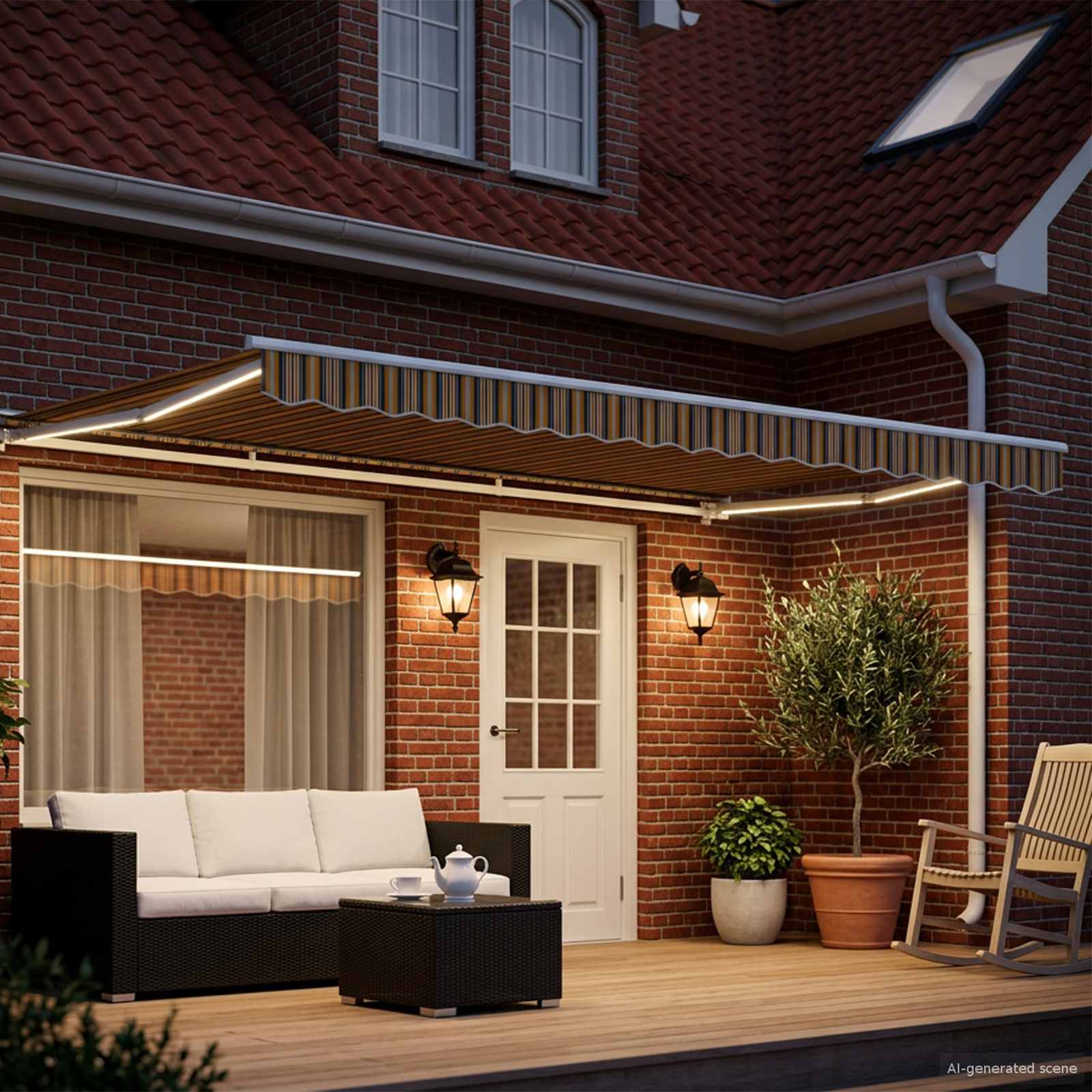 vidaXL Manual Awning Frame with LEDs Yellow, Grey and White 5 x 3.5 m 3