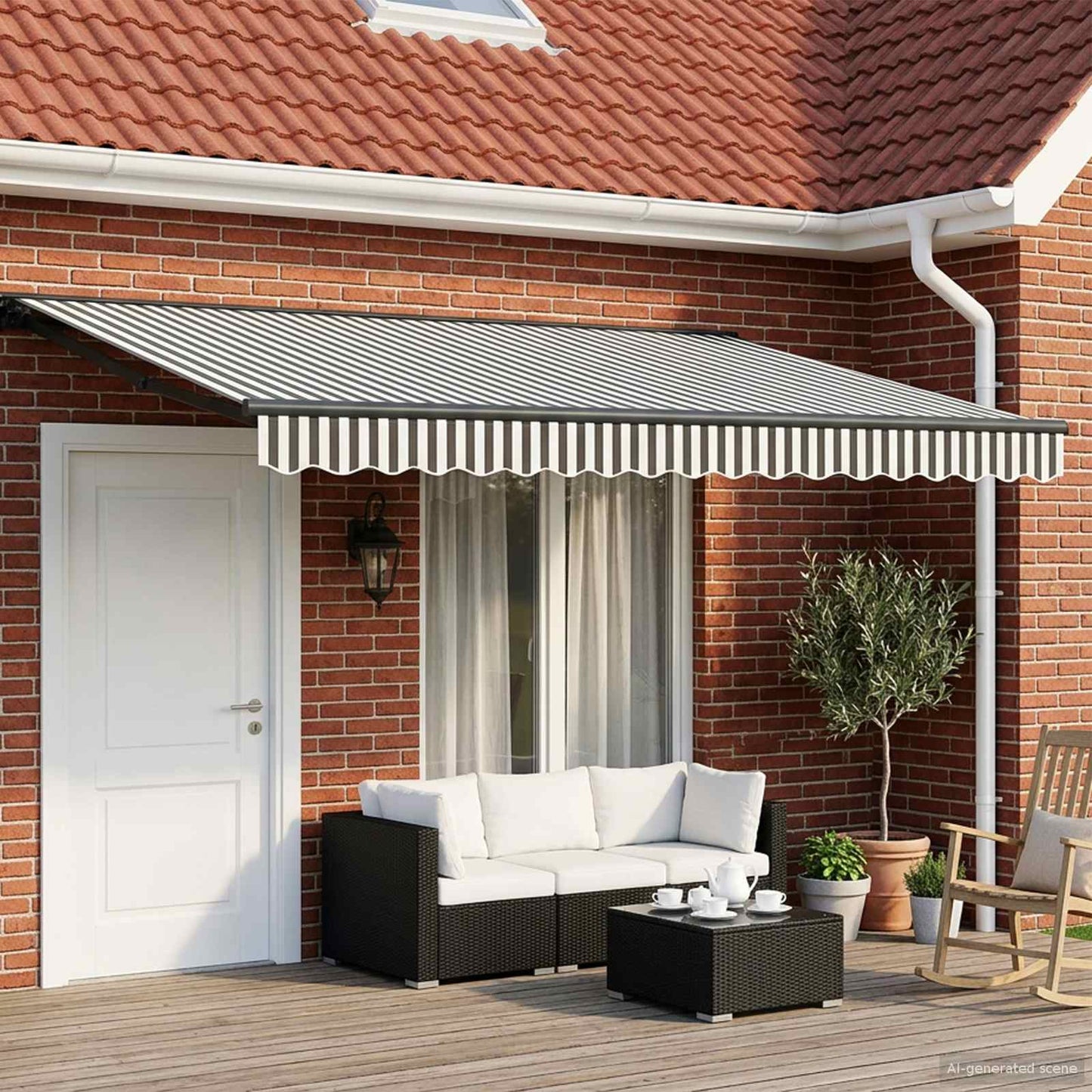 vidaXL Manual Awning Frame with LEDs Anthracite and White 4.5 x 3.5 m 3
