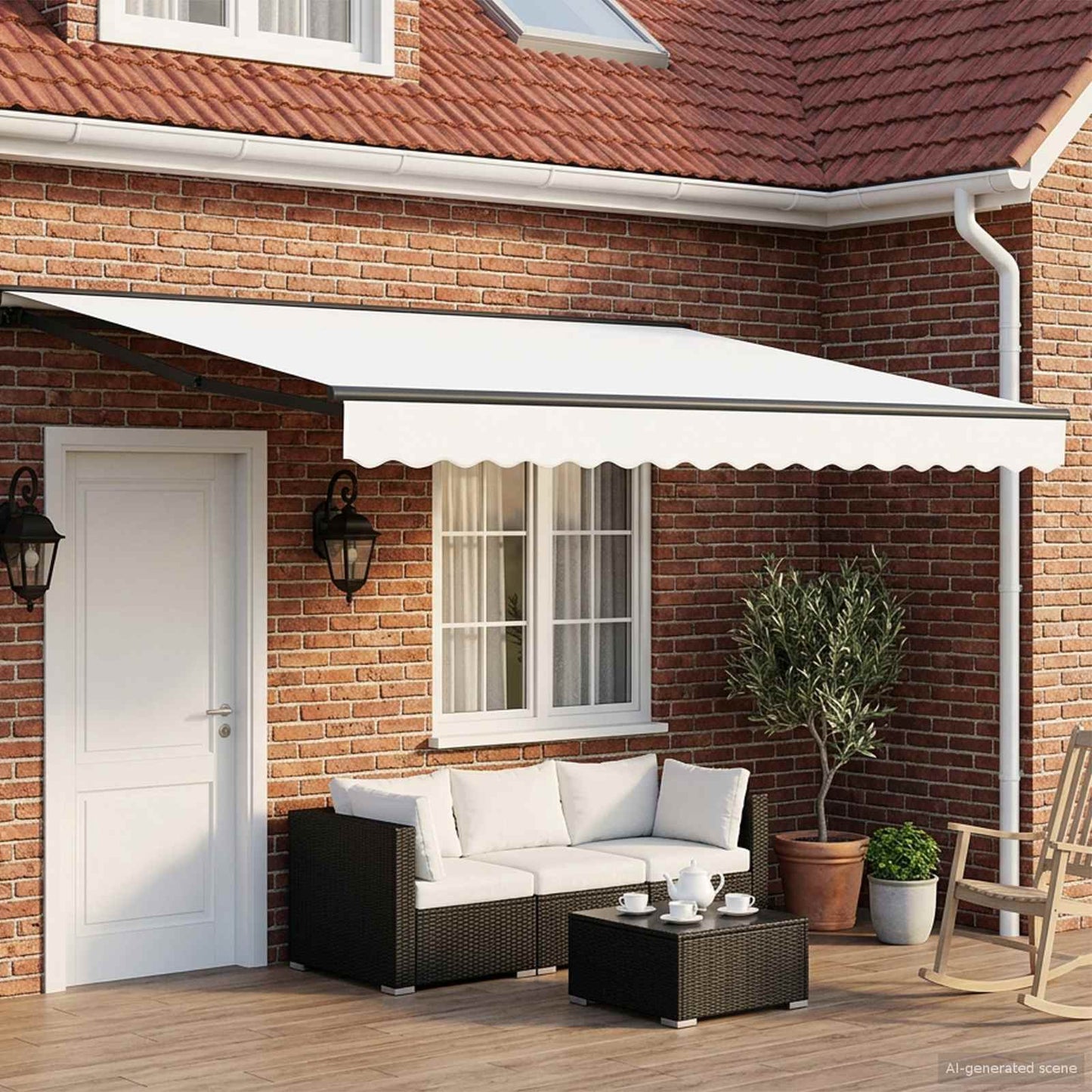 vidaXL Manual Awning Frame with LEDs White and Anthracite 4.5 x 3.5 m 3