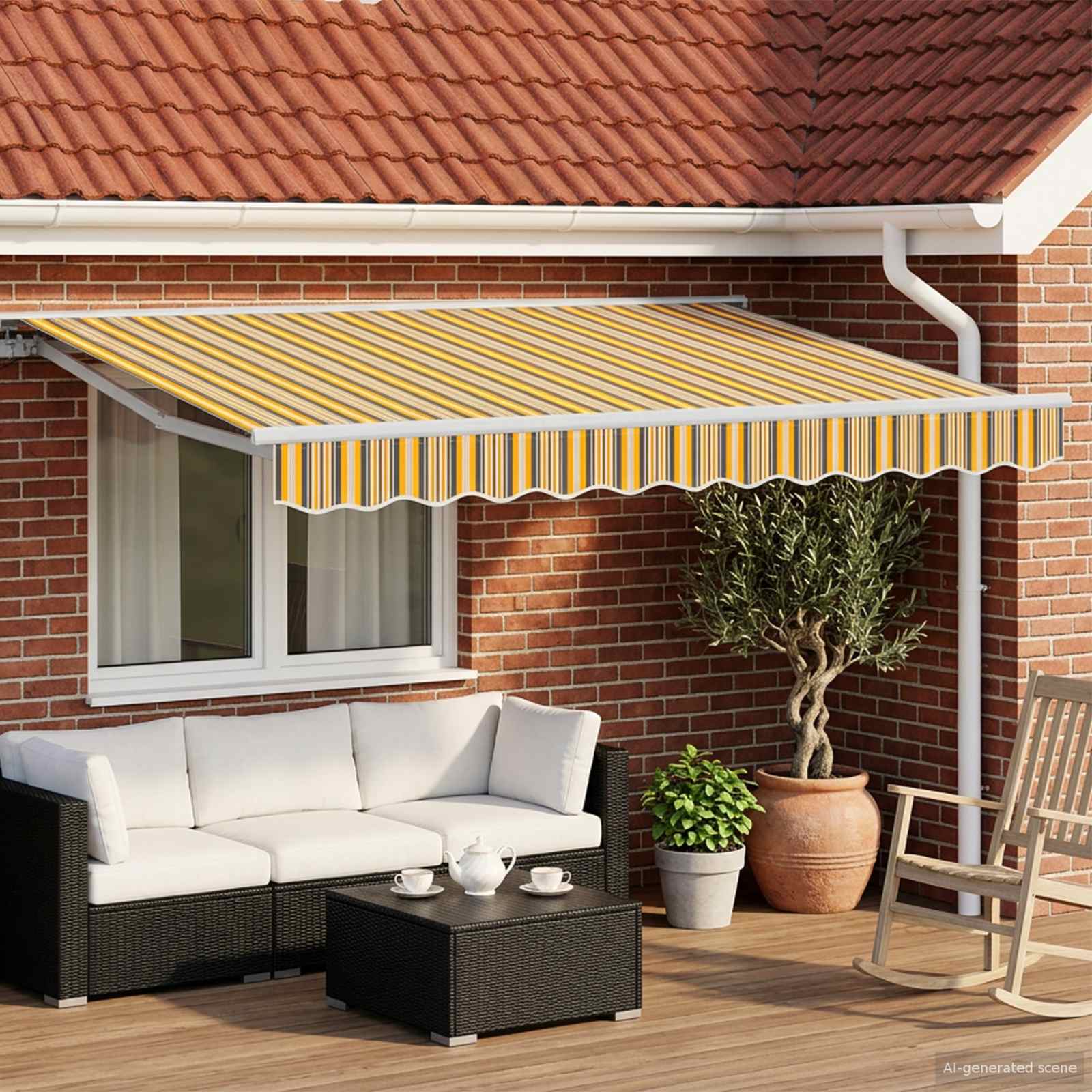 vidaXL Electric Retractable Awning Yellow, Grey and White 3 x 2.5 m 1