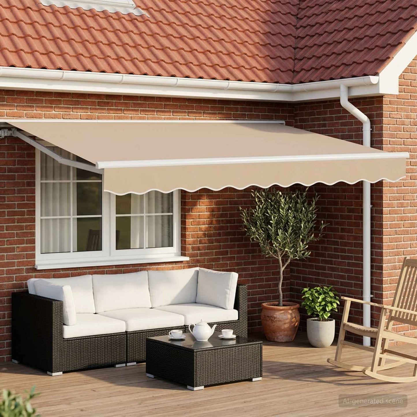 vidaXL Electric Retractable Awning Beige and White 3 x 2.5 m 1