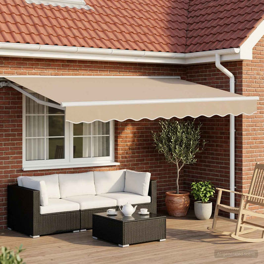 vidaXL Electric Retractable Awning Beige and White 3 x 2.5 m 1