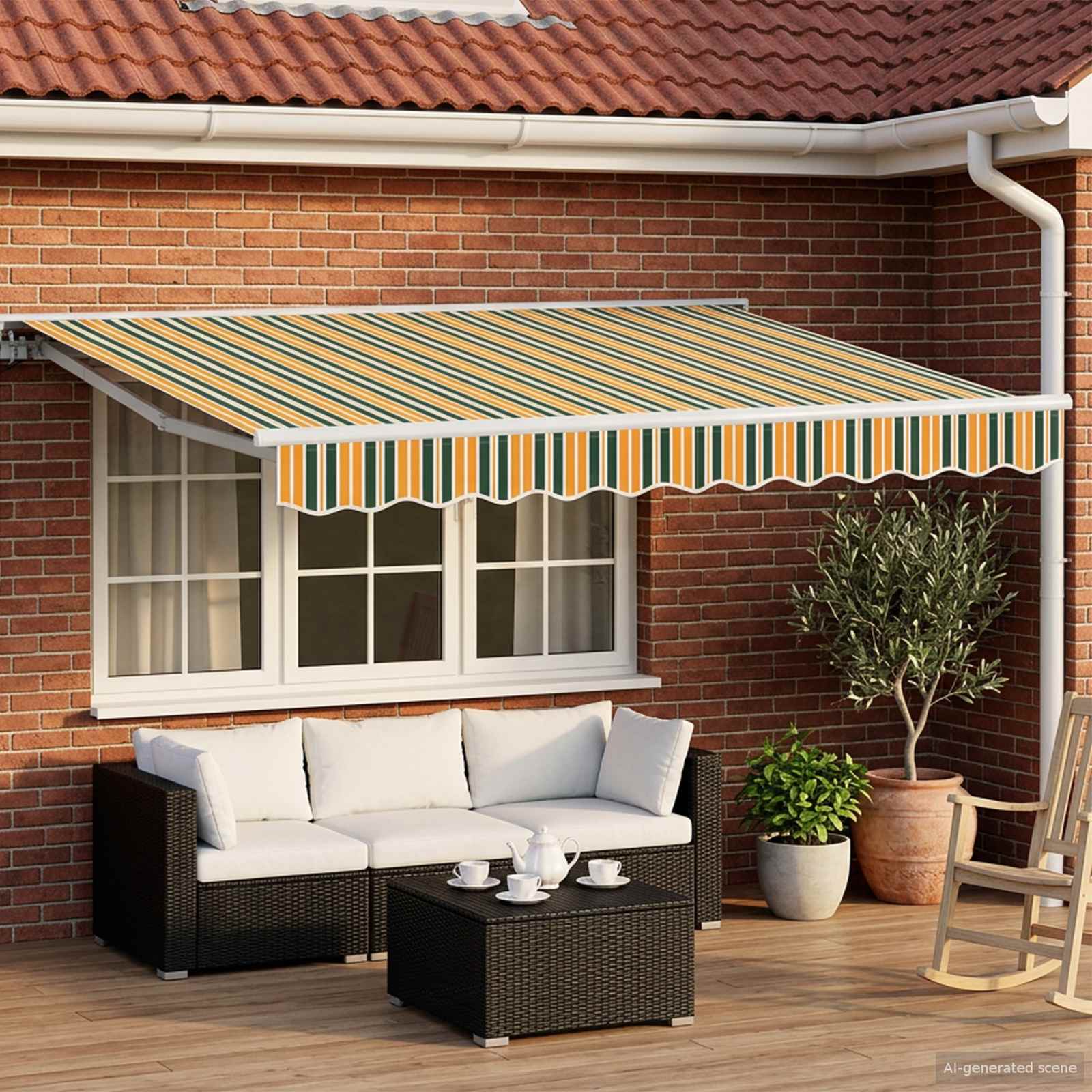 vidaXL Electric Retractable Awning Green, Yellow and White 3 x 2.5 m 1