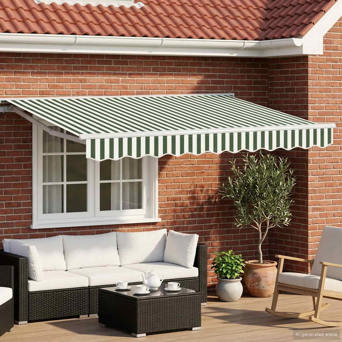 vidaXL Electric Retractable Awning Green and White 3 x 2.5 m 1