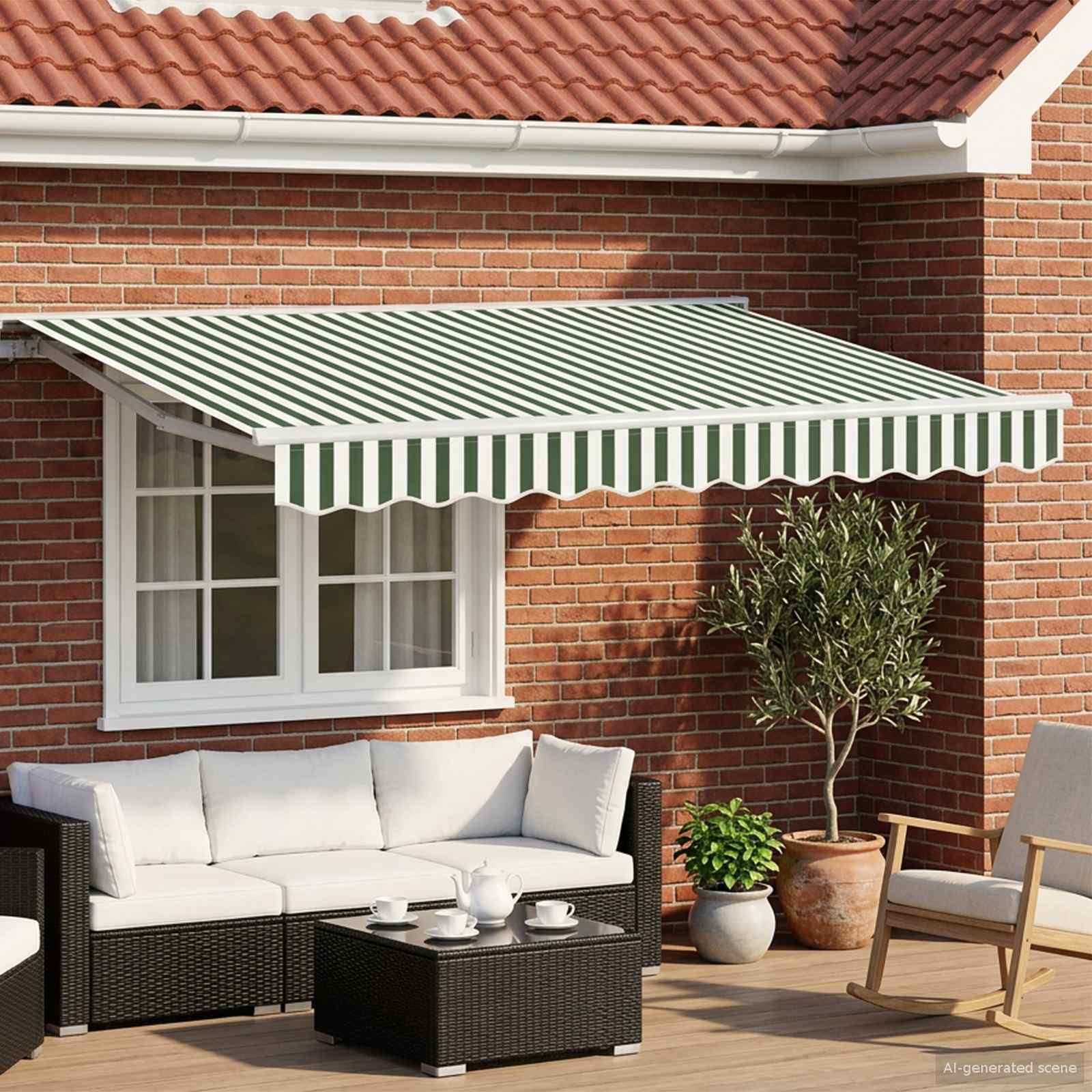 vidaXL Electric Retractable Awning Green and White 3 x 2.5 m 1