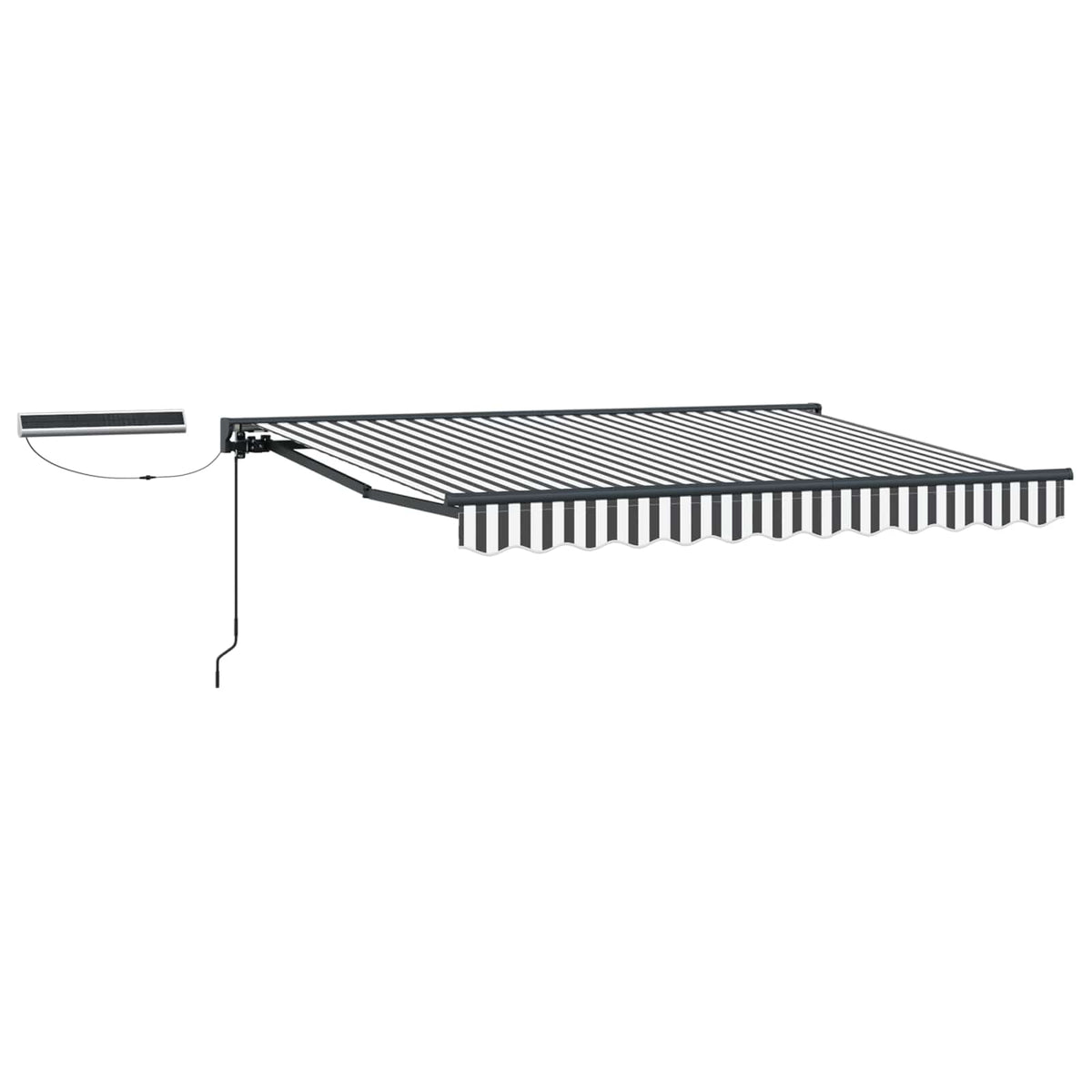 Solar Electric Awning 3.5 x 2 m 100% Polyester Anthracite Drop 2 m Width 3.5 m Anthracite and white