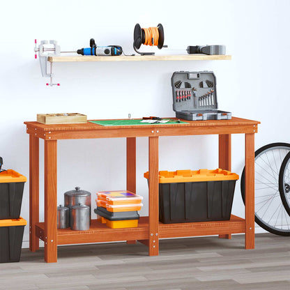 Work Bench Solid Wood Pine Wax brown 140 x 50 x 80 cm