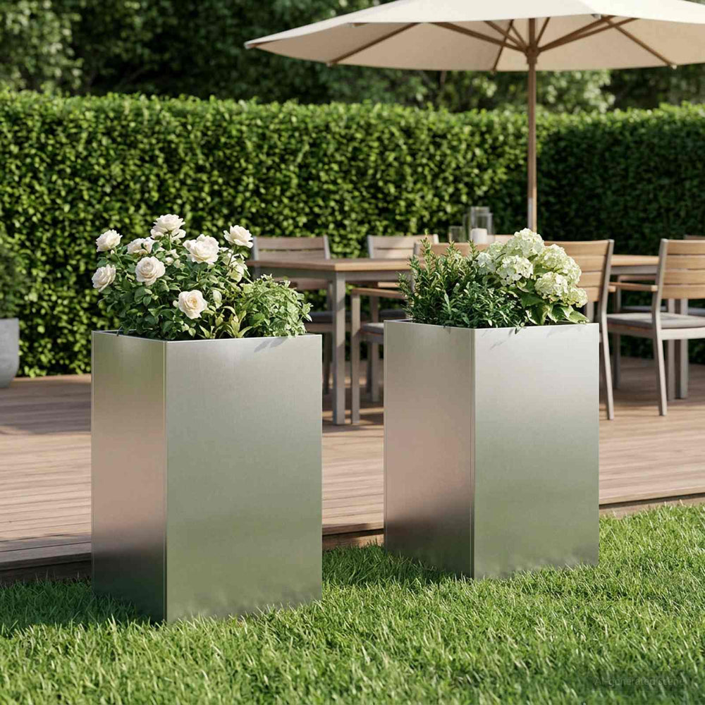 vidaXL Garden Planter Silver 2 pcs Stainless Steel Depth 30 cm