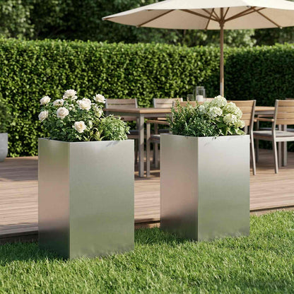 Garden Planter Silver 2 pcs Stainless Steel Depth 30 cm 30 cm 40 cm