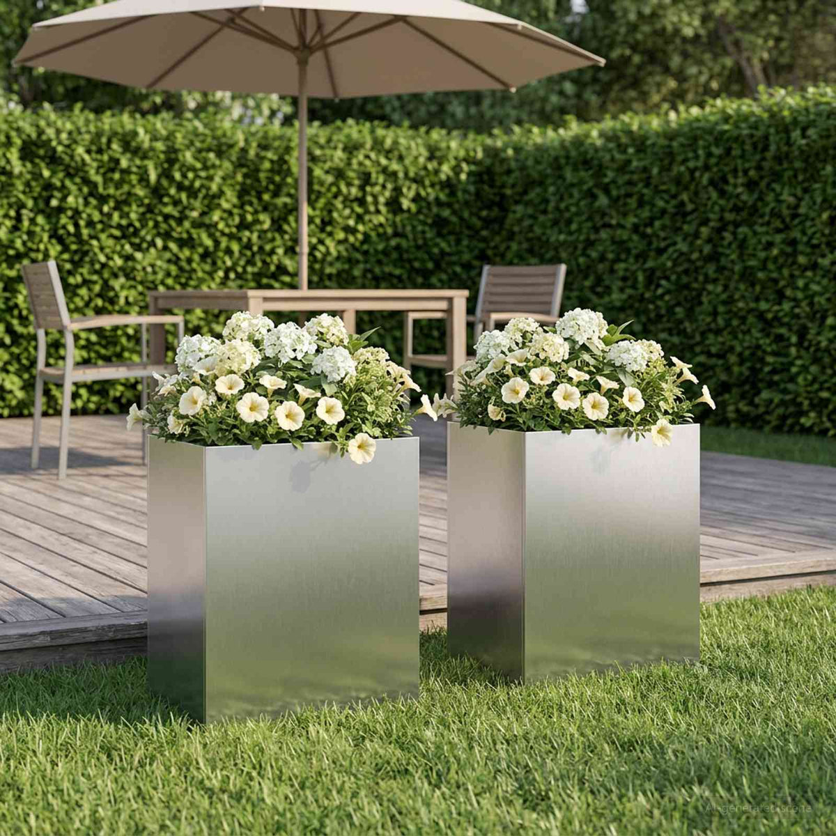 Garden Planter Silver 2 pcs Stainless Steel Depth 30 cm 40 cm 40 cm