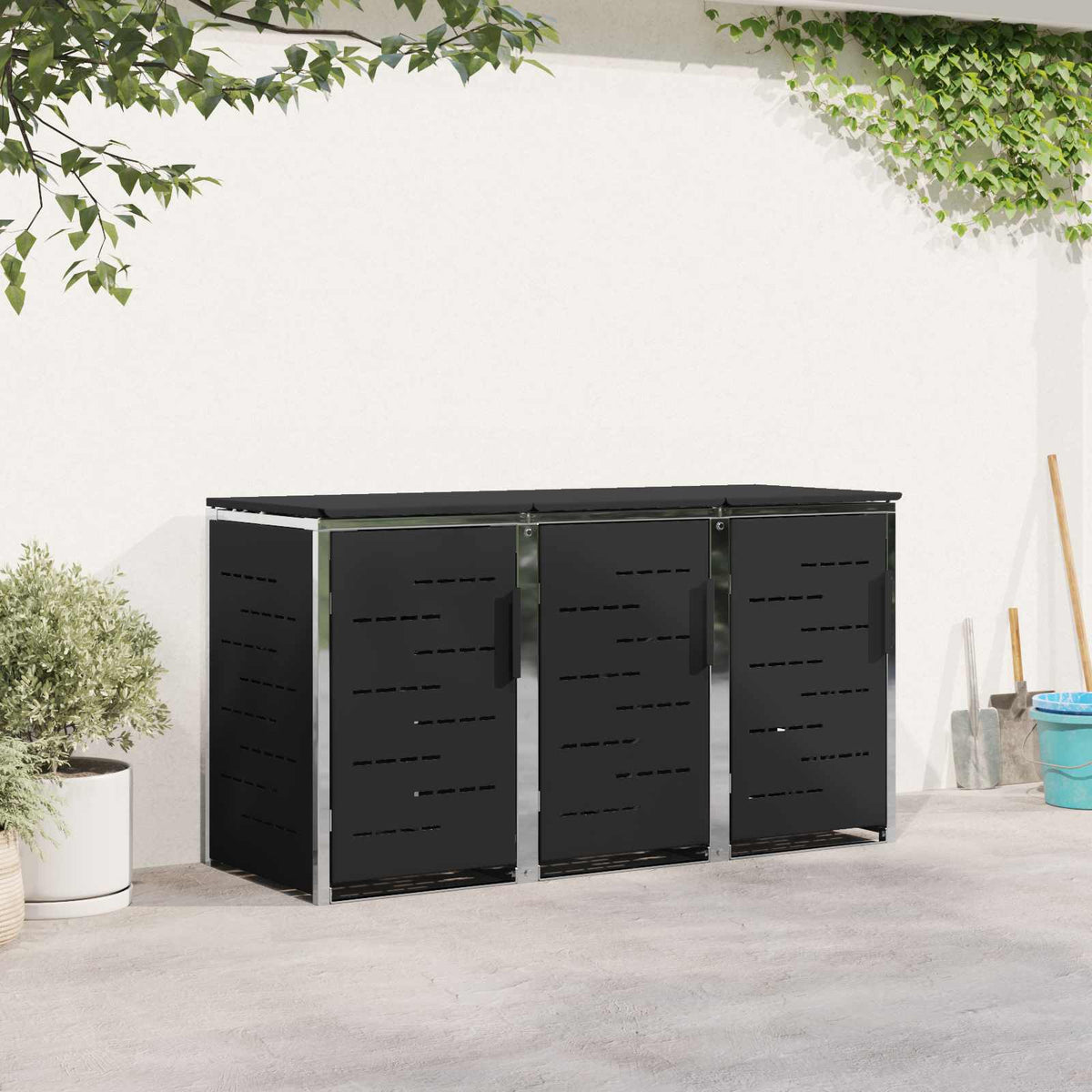 vidaXL Wheelie Bin Storage for 3 Bins 240L Stainless Steel Black 1