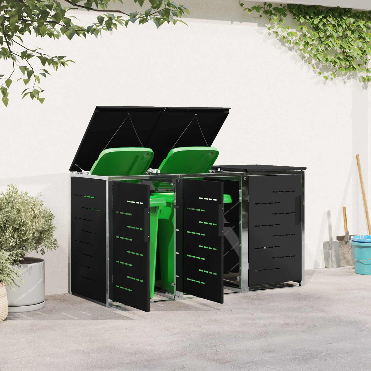 vidaXL Wheelie Bin Storage for 3 Bins 240L Stainless Steel Black 4