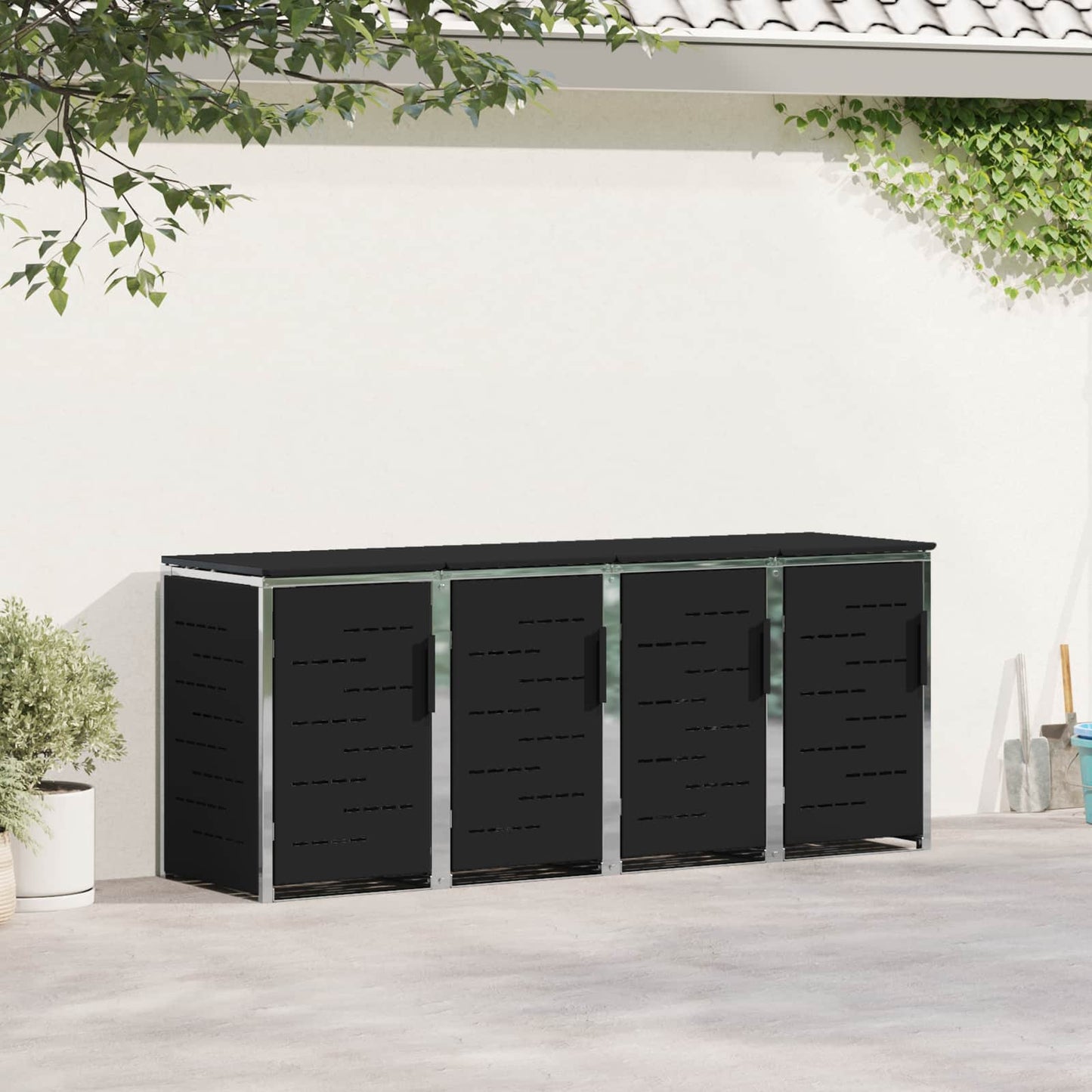 vidaXL Wheelie Bin Storage for 4 Bins 240L Stainless Steel Black 1