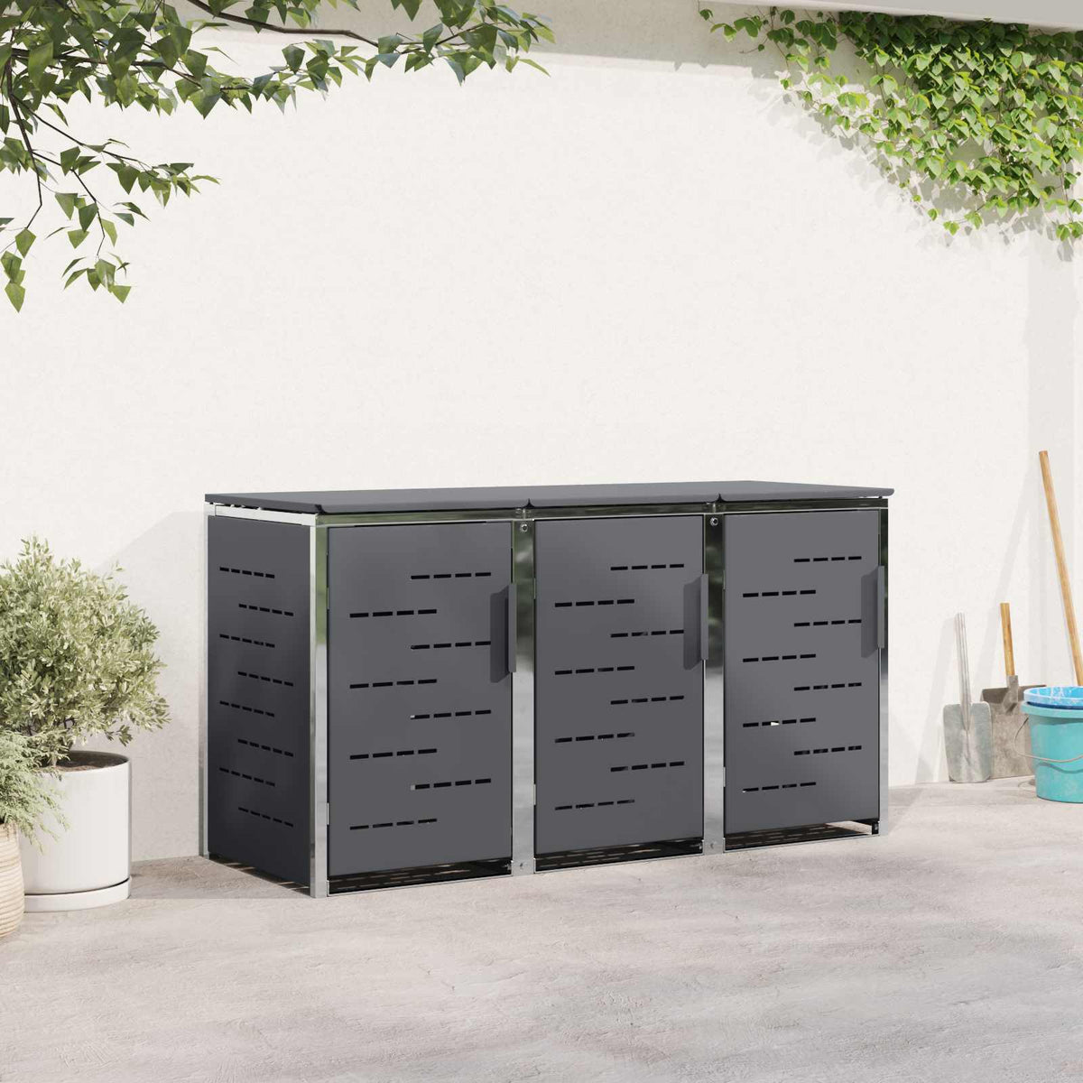 vidaXL Wheelie Bin Storage for 3 Bins 240L Stainless Steel Anthracite 1