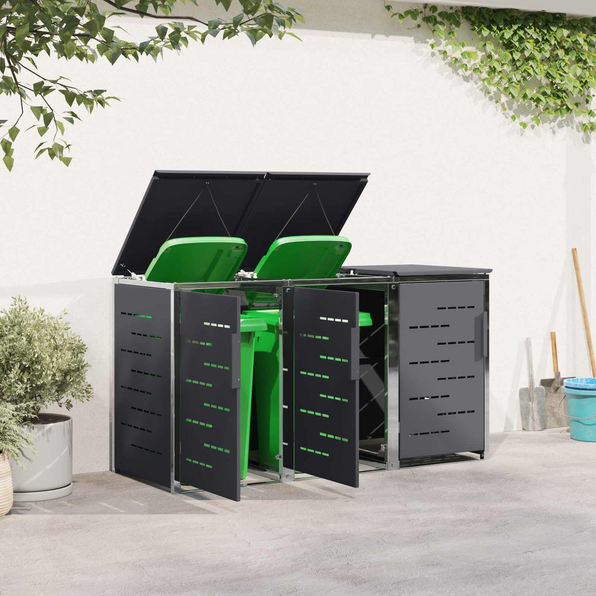 vidaXL Wheelie Bin Storage for 3 Bins 240L Stainless Steel Anthracite 4