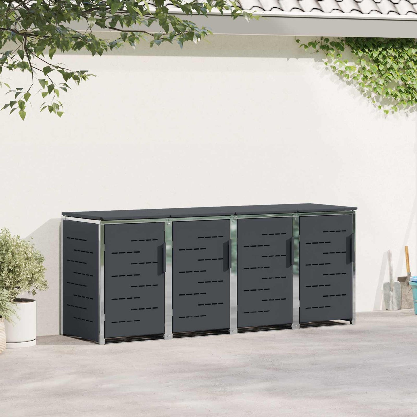 vidaXL Wheelie Bin Storage for 4 Bins 240L Stainless Steel Anthracite 1