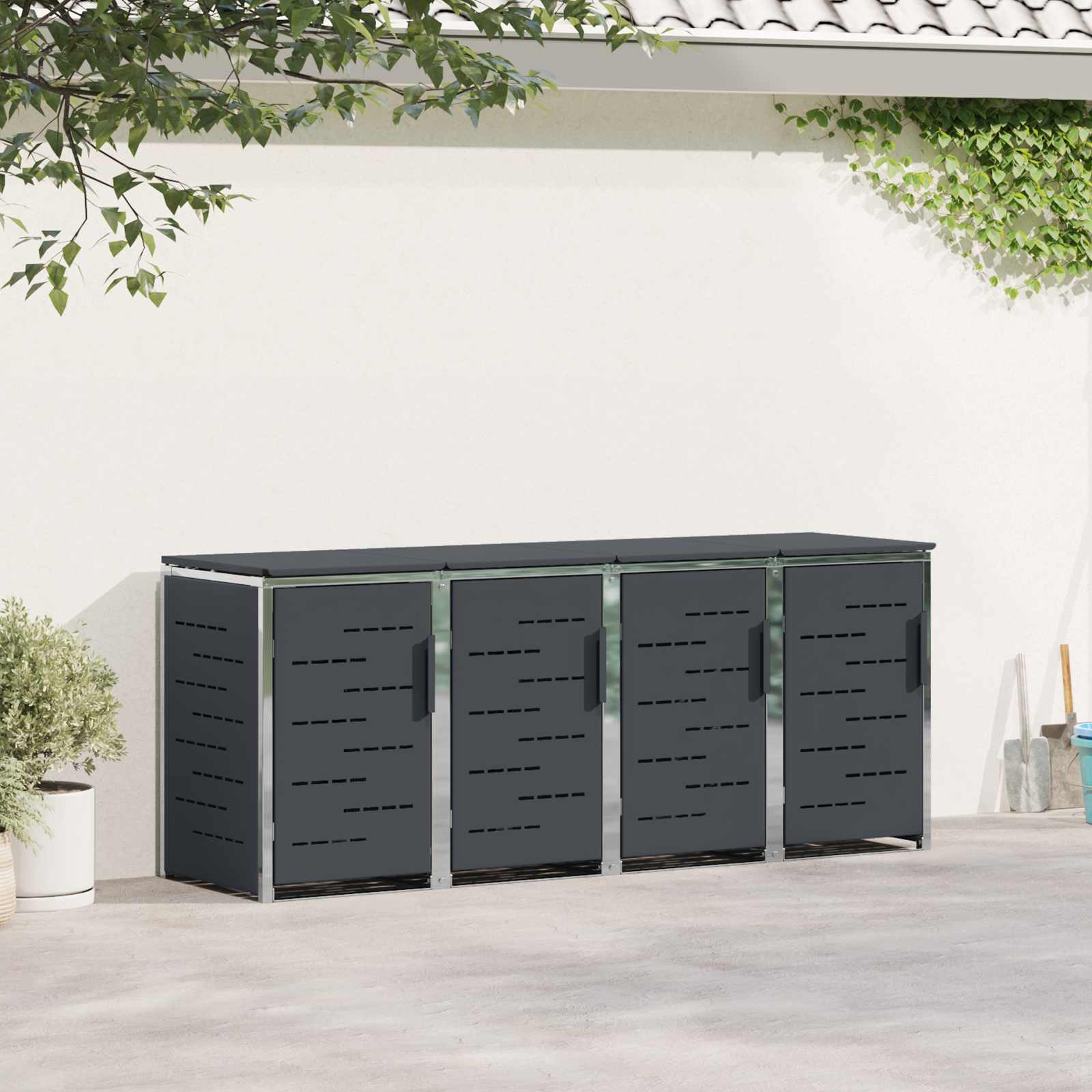 vidaXL Wheelie Bin Storage for 4 Bins 240L Stainless Steel Anthracite 1